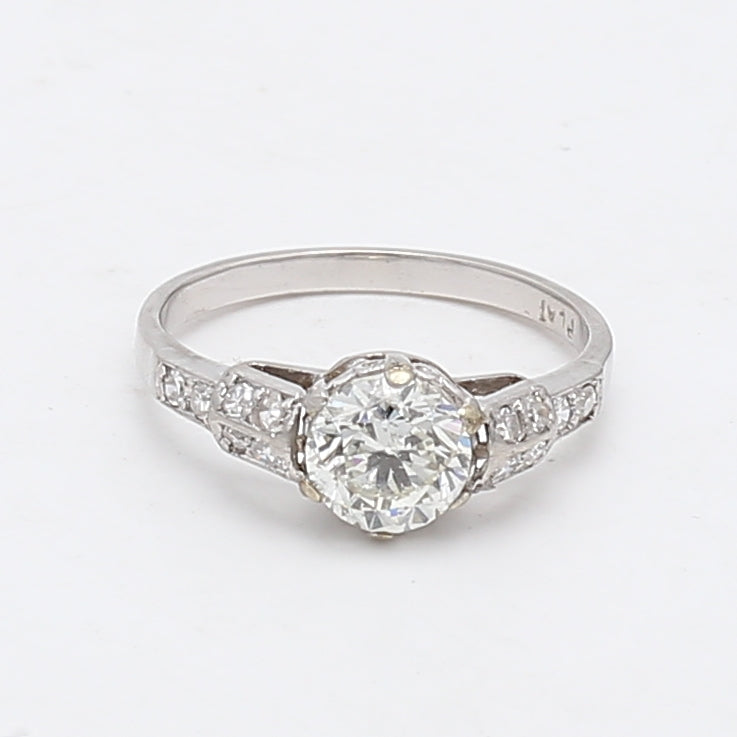 1.10 Carat Round Brilliant & Old European Cut Diamond Platinum Art Deco Ring - SI1 Clarity, Vintage Engagement Ring for Women, Perfect for Wedding, Anniversary & Special Occasions