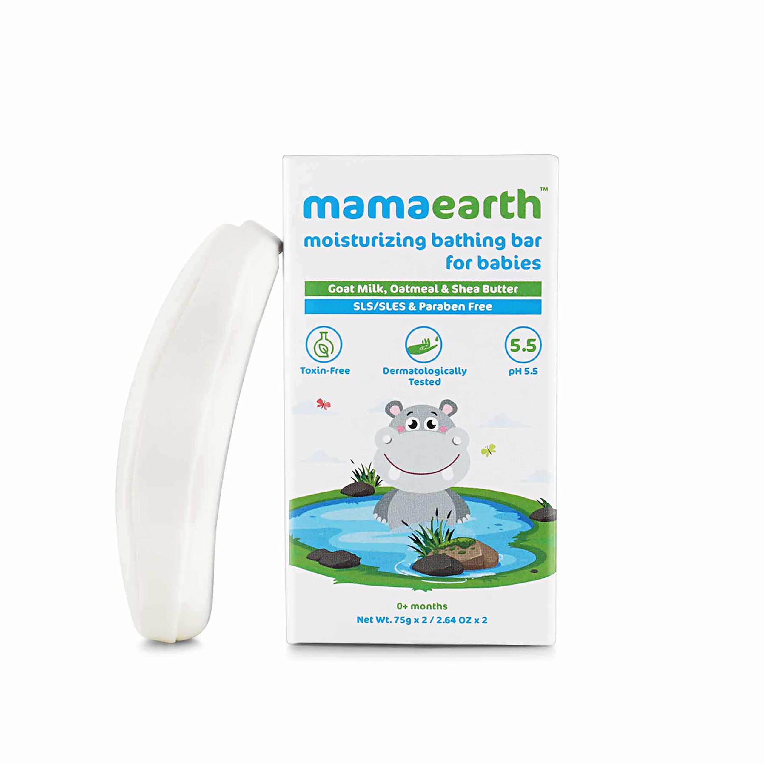 Mamaearth Moisturizing Baby Bath Soap Bar with Goat Milk & Oatmeal - pH 5.5 Gentle for Newborn Skin - Pack of 2 (75g Each) - Perfect for Daily Bathing & Sensitive Skin Care