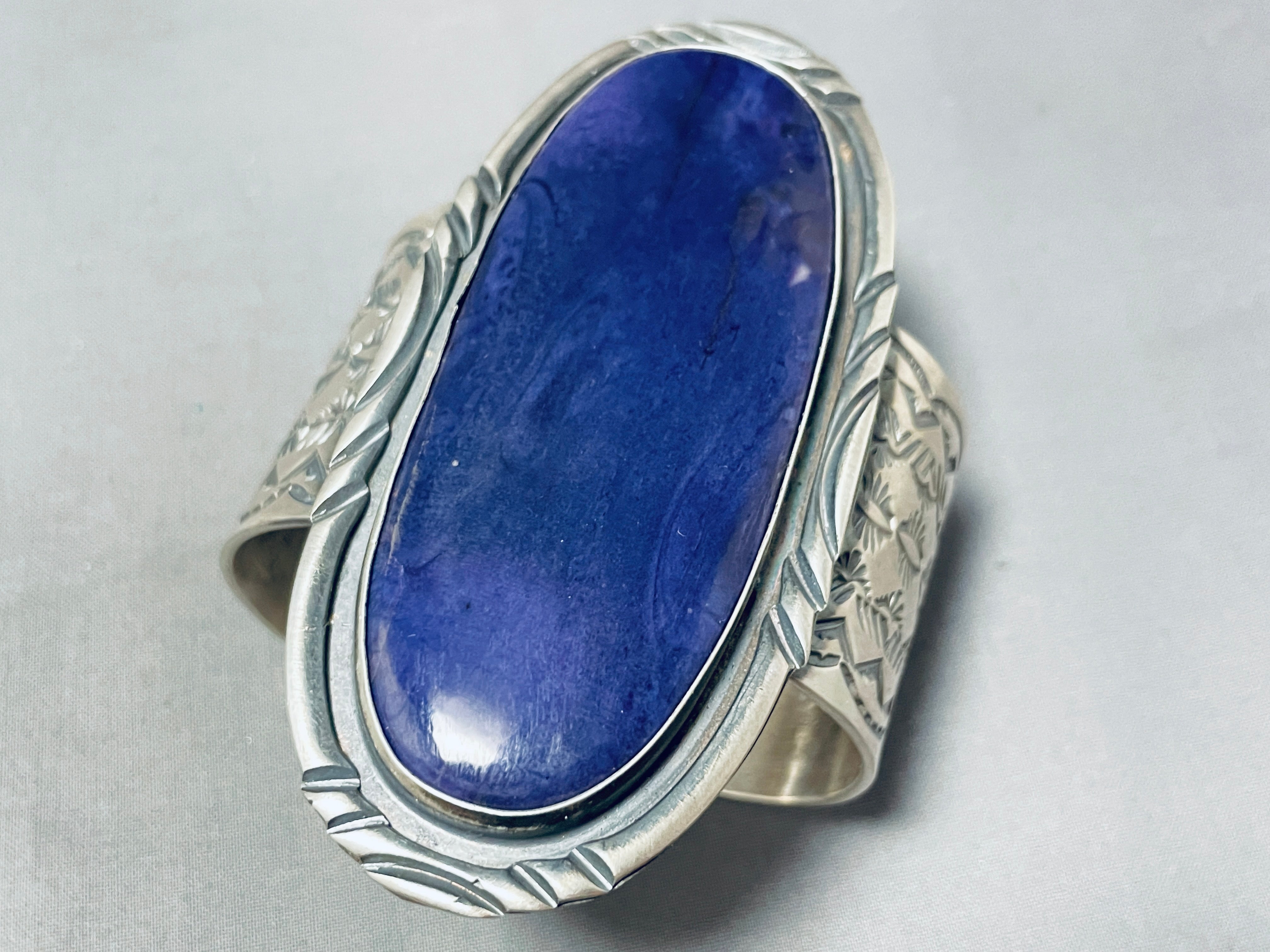 175 Gram One Of Best Vintage Native American Navajo Lapis Sterling Silver Bracelet