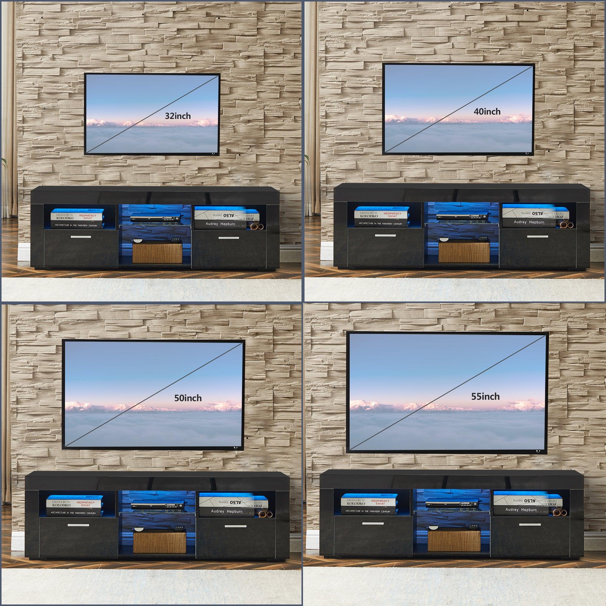 Modern Black TV Stand with LED Lights - High Glossy TV Cabinet for Living Room, Bedroom & Lounge - Easy Assembly - Perfect for Movie Nights & Entertainment Spaces