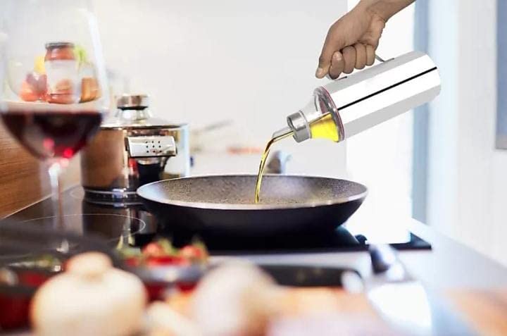 ATROCK 1L Stainless Steel Oil Dispenser with Handle - 2-Piece Silver Oil Bottle Set for Kitchen, Restaurant & Bar | Durable Oil Pourer, Container & Can for Cooking, Salad Dressing & Frying