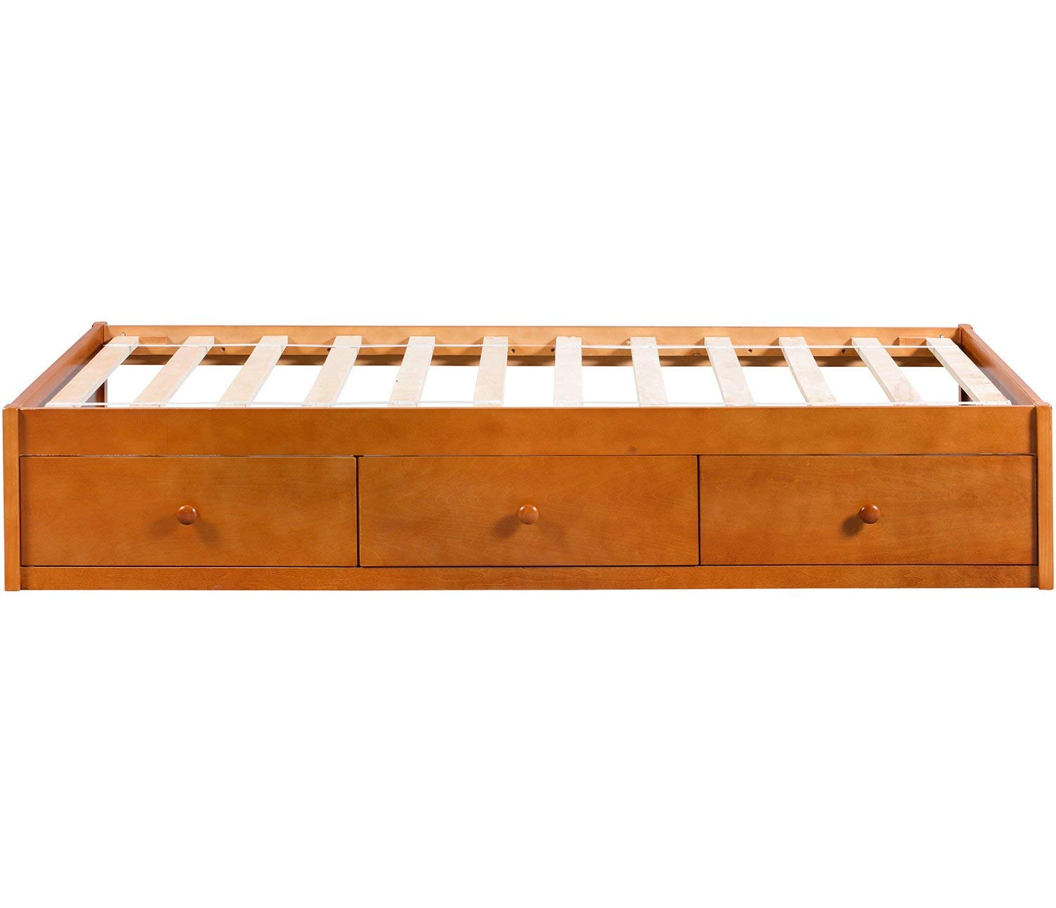 Rhomtree Twin Size Storage Platform Bed Frame with 3 Drawers - Solid Oak Wood Captain Bed for Small Spaces | Perfect for Kids Rooms, Guest Bedrooms & Studio Apartments