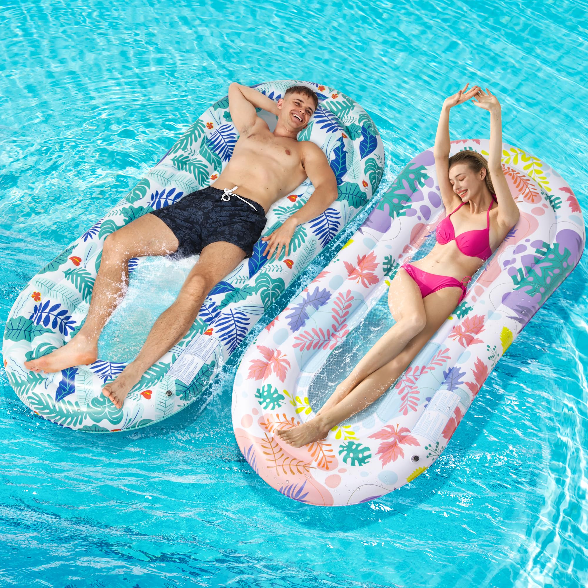 **2-Pack Inflatable Pool Floats for Adults - Large Water Hammock Loungers, Rafts & Floaties for Swimming, Tanning, Pool Parties, Beach & Summer Fun - Multicolor**    **Usage Scenarios:** Perfect for relaxing in the pool, sunbathing, pool parties, beach outings, and summer vacations.