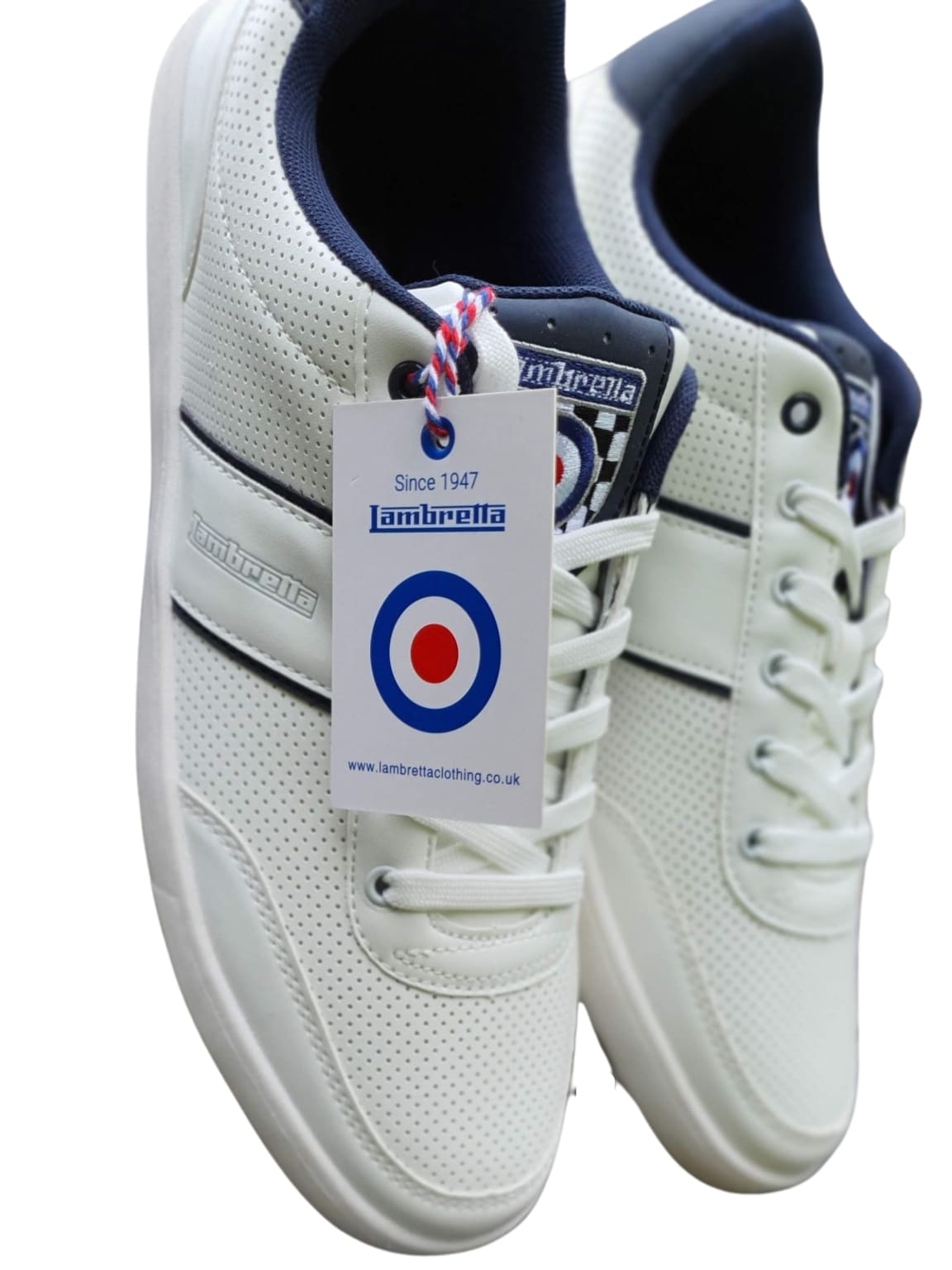 Lambretta White and Navy Men's Casual Sneakers - Comfortable Walking Shoes for Everyday Wear, Gym, and Travel