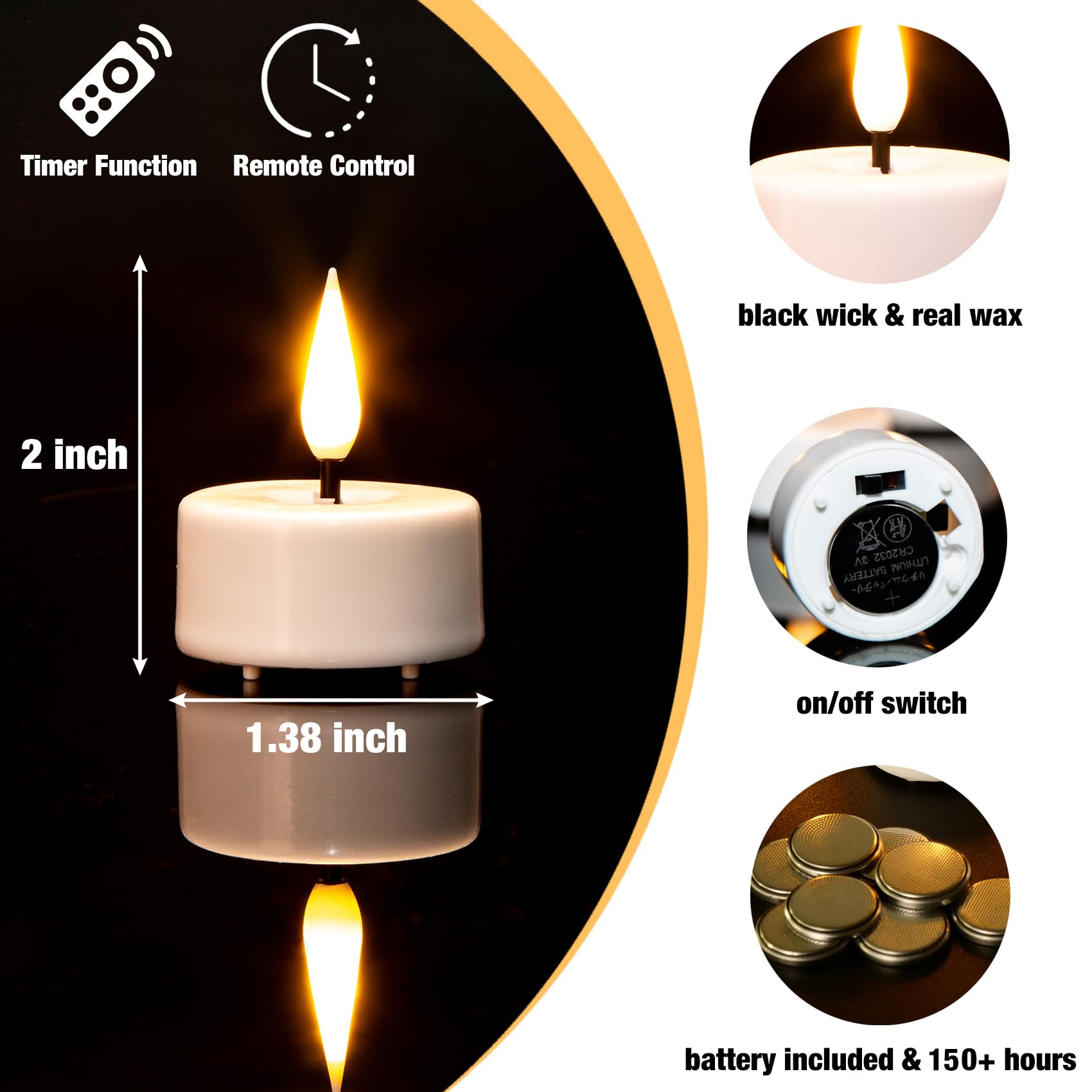 Eywamage 10-Pack White Flameless LED Tea Light Candles with Remote Control & Batteries - Realistic Flickering for Weddings, Parties, Home Decor, and Relaxation