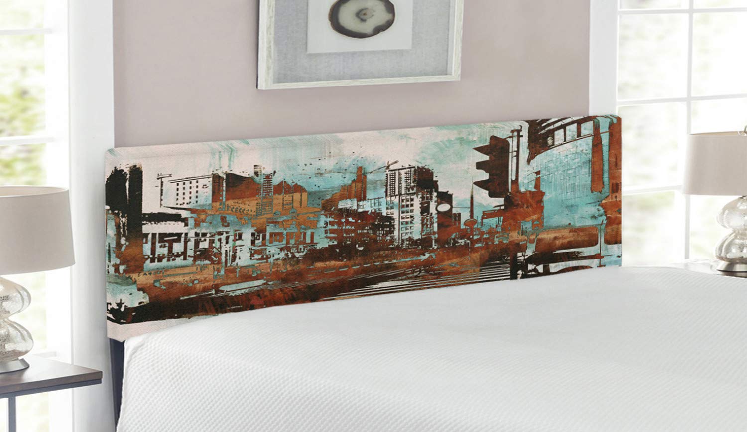 Ambesonne Grunge Headboard - Urban Cityscape Abstract Acrylic Painting Style Queen Size Bed Headboard with Memory Foam | Modern Home Decor for Bedroom, Living Room & Guest Room