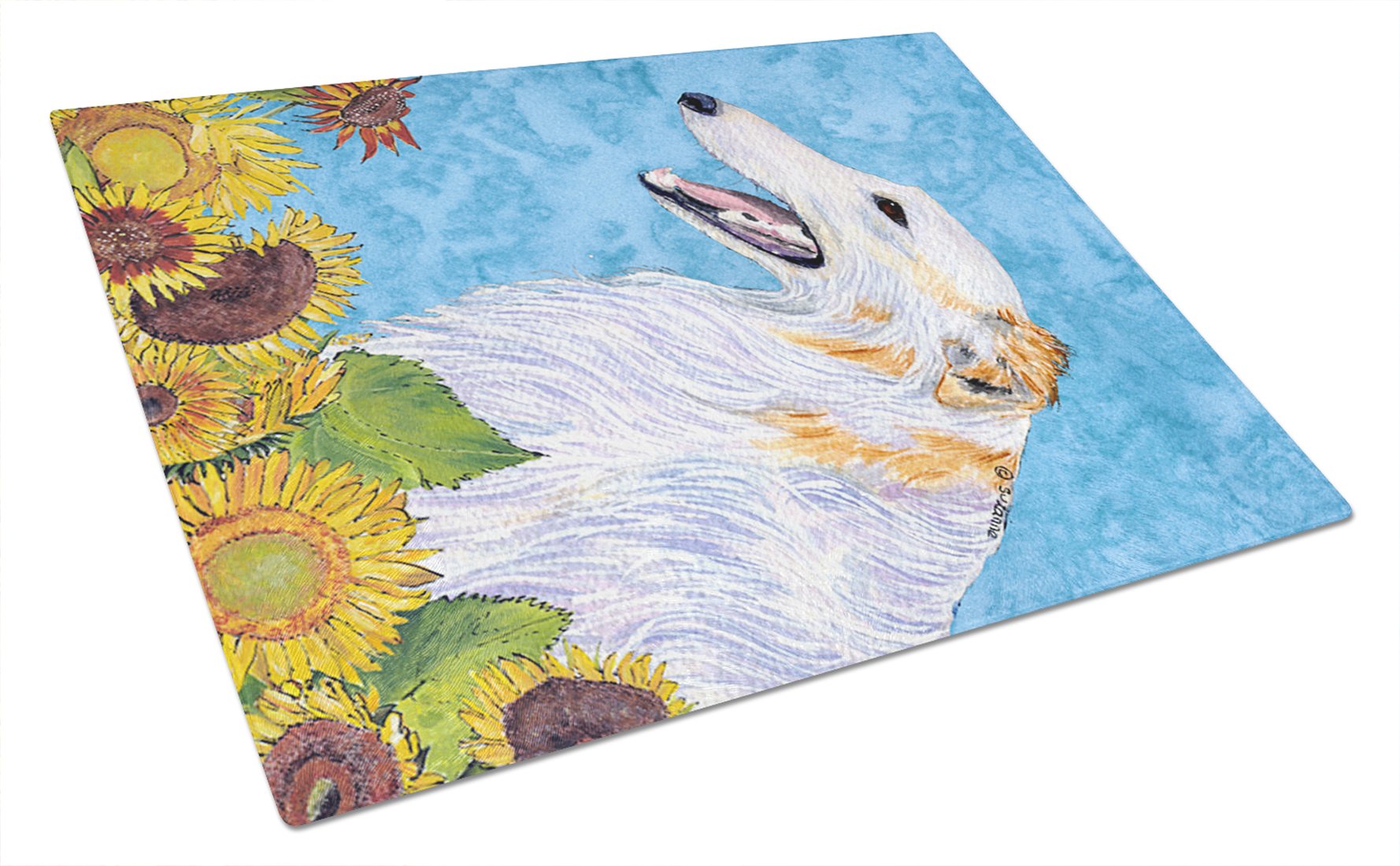 Borzoi in Summer Flowers Tempered Glass Cutting Board - Large Decorative Kitchen Chopping & Serving Board (12x18 Inch) - Perfect for Food Prep, Charcuterie Displays & Home Decor