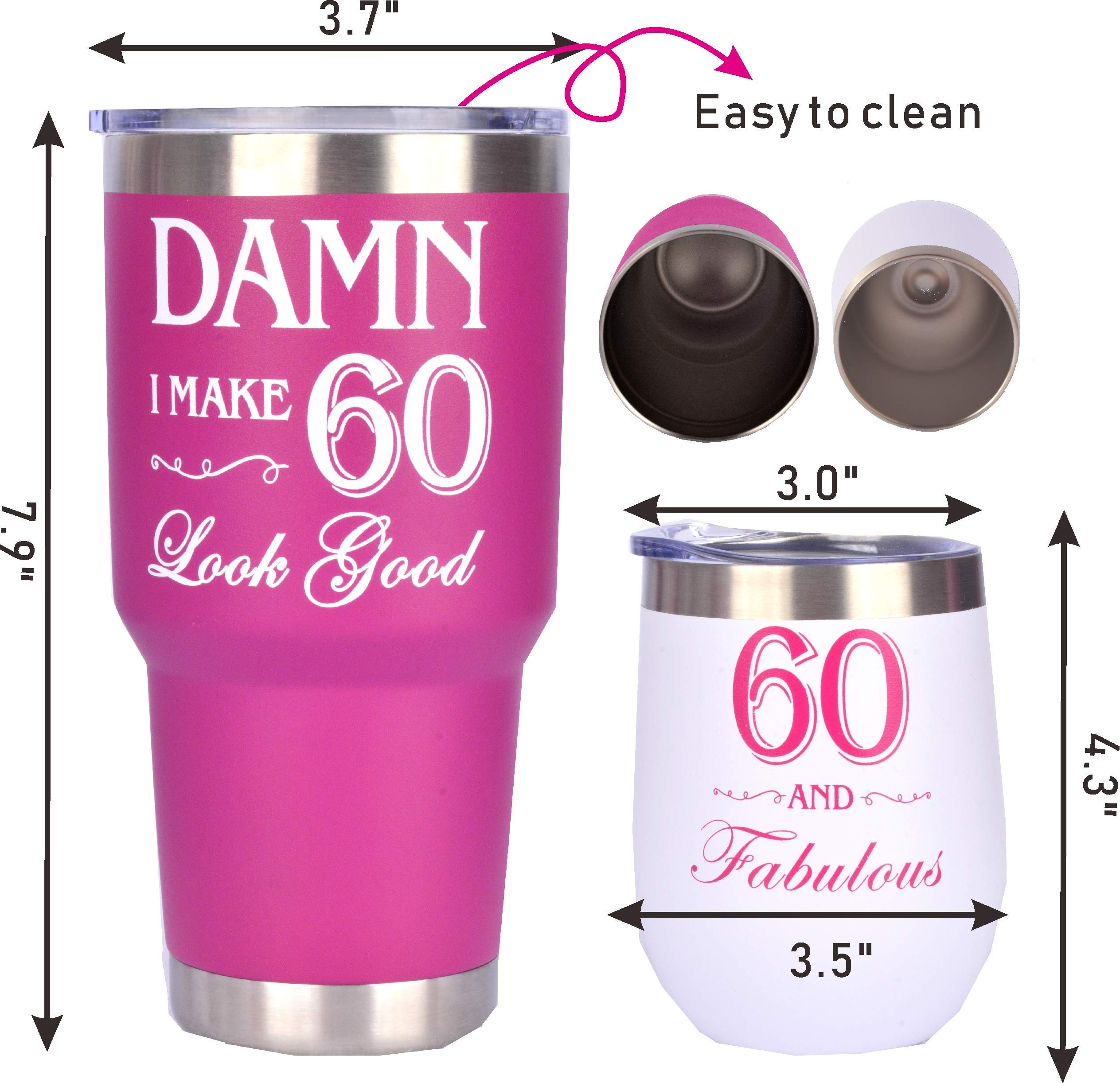 60th Birthday Gifts for Women - 60 and Fabulous Insulated Tumbler Set with Straw, Perfect 60th Birthday Present for Mom, Grandma, Wife | Great for Coffee, Tea & Cold Drinks at Home, Office or Travel