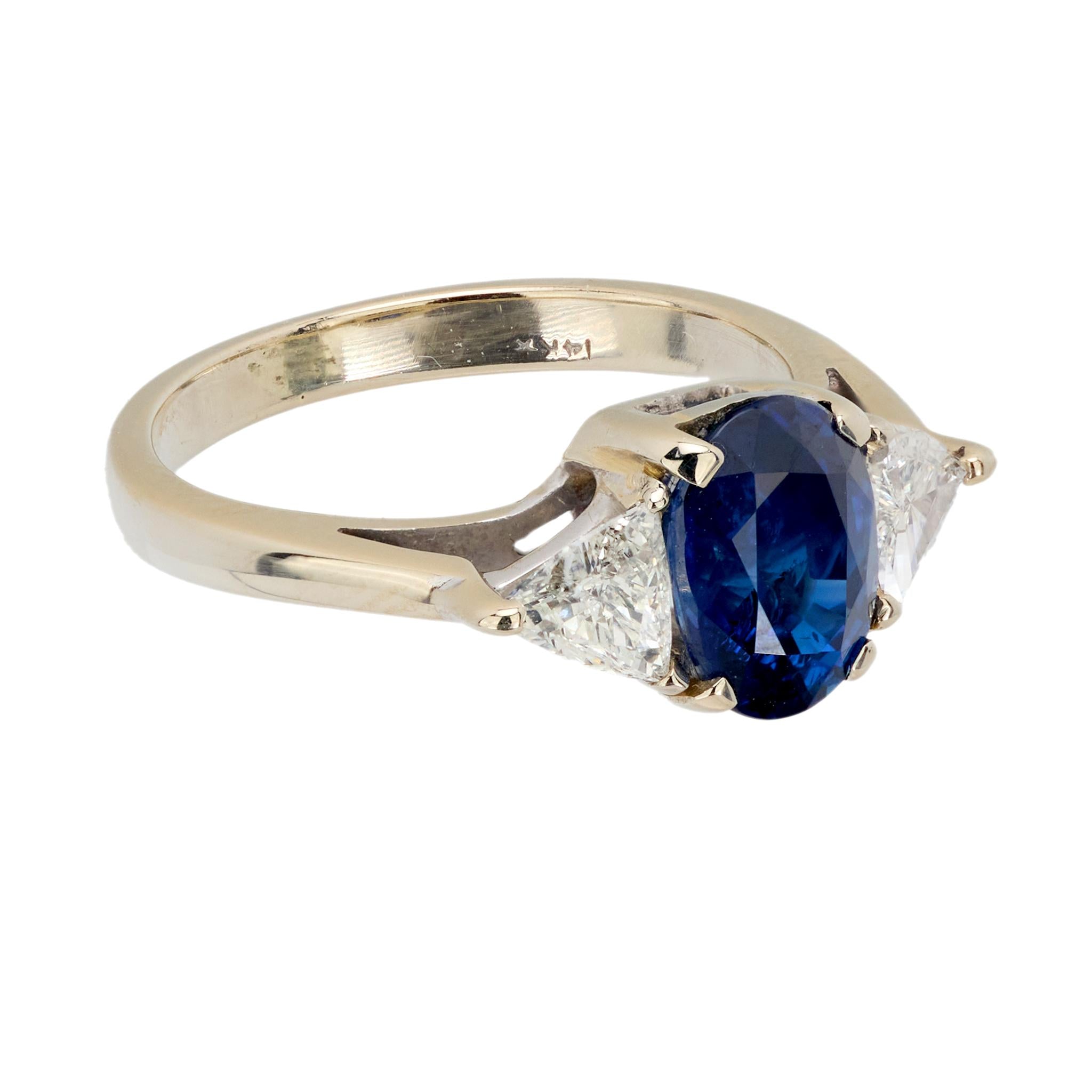 2.13 Carat GIA Certified Natural Sapphire & Diamond Three-Stone Ring in 14K White Gold - Elegant Engagement, Anniversary or Gift Jewelry for Women