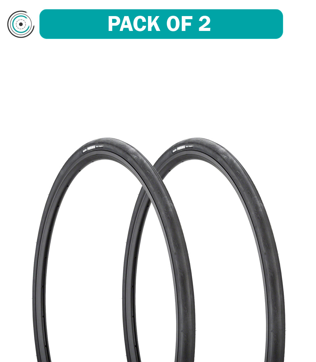 2 Pack Maxxis Pursuer 700x25 60TPI Clincher Folding Bike Tires - Single Compound Black (TB00239100) for Road Cycling & Commuting