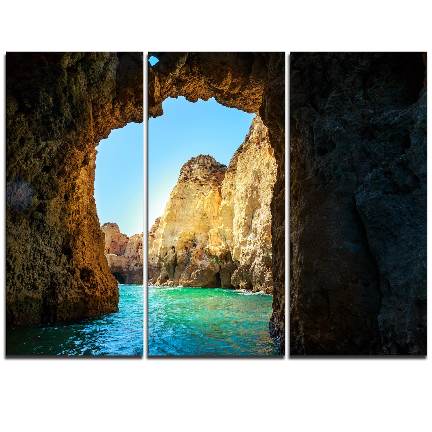 Designart MT11108-3P Coastal Ocean View Metal Wall Art - Extra Large 3-Panel Seascape Decor (36x28 Inches, Blue) | Perfect for Living Room, Bedroom & Beach House Decor