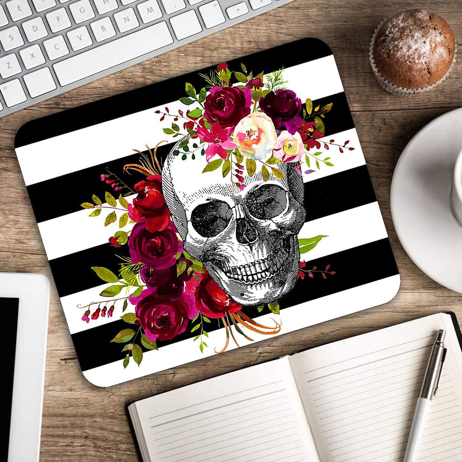 Premium Gaming Mouse Pad & Coasters Set - Non-Slip Rubber Skull Flower Design for PC, Laptop & Office Work - Large Rectangle Mouse Mat for Gamers & Professionals - Perfect for Esports, Streaming & Home Office Setup