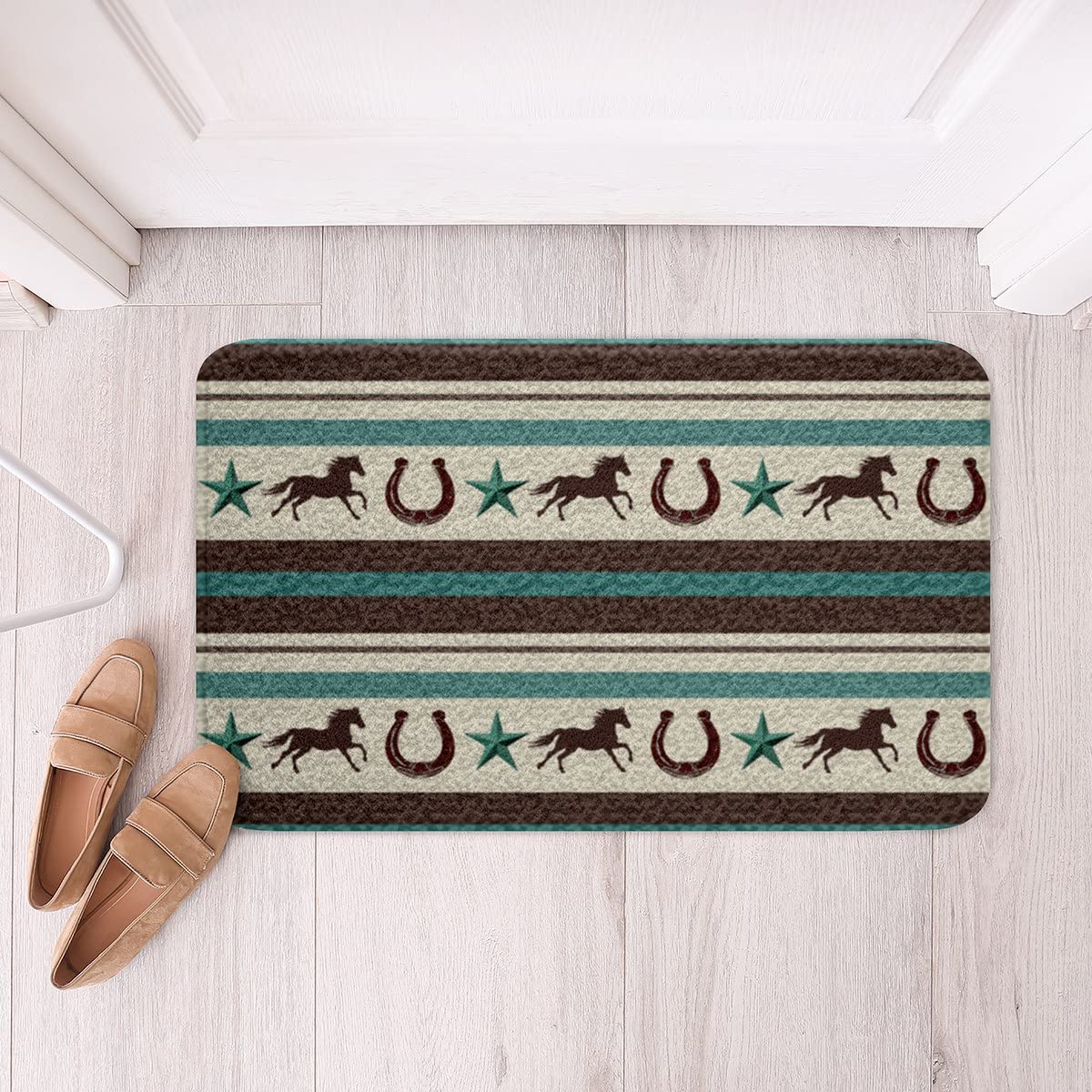 Western Horseshoe Non-Slip Bathroom Rug - Cowboy Style Bath Mat for Kids, Women & Men - Farmhouse Wild West Decor - 20