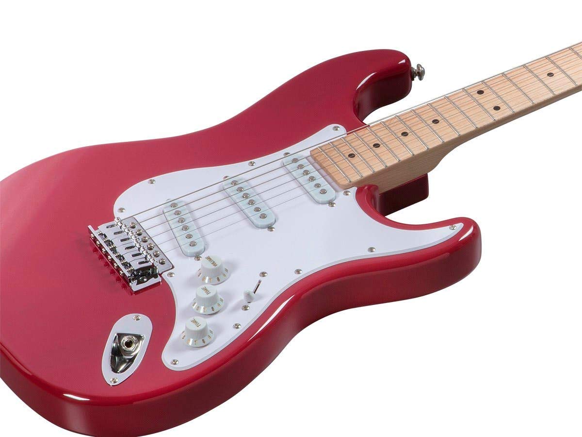 Monoprice Cali Classic Electric Guitar - Wine Red, 6-String Solid Body, Right-Handed, SSS Pickups, Full-Range Tone with Gig Bag | Beginner Guitar for Rock, Blues & Practice | Indio Series