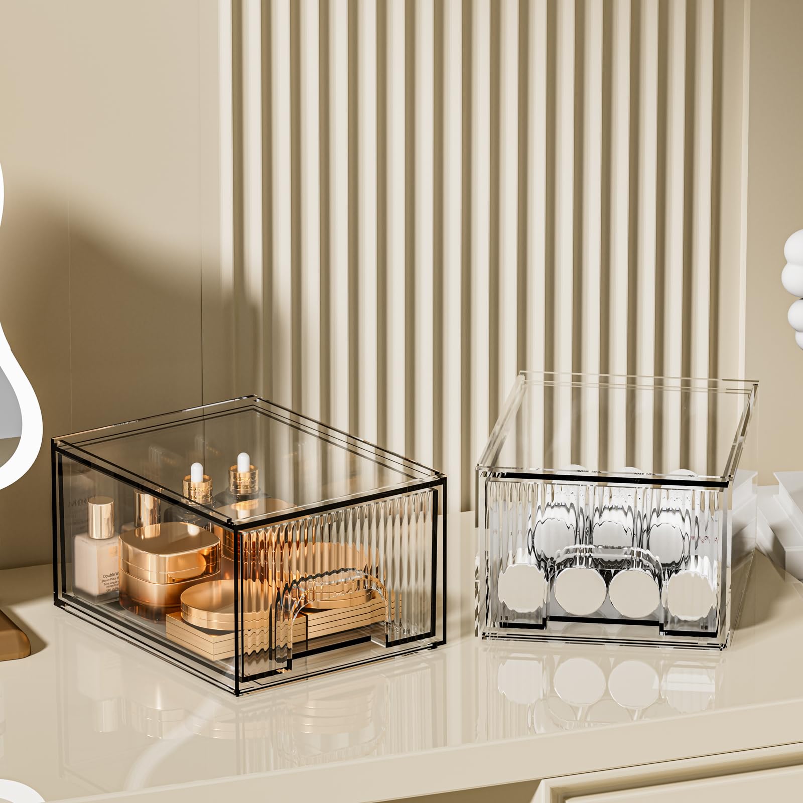 3 Pack Clear Acrylic Stackable Storage Drawers - 4 Inch Height Makeup Organizer for Vanity | Plastic Drawer Storage for Bathroom, Kitchen, Under Sink | Perfect for Jewelry, Cosmetics & Home Organization (Space-Saving Design)