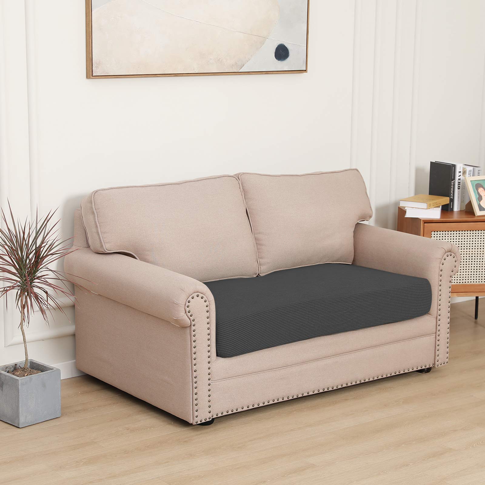 Stretch Loveseat Cushion Cover - Soft Elastic Sofa Slipcover Protector for Furniture (Dark Gray) | Perfect for Living Room, Bedroom & Home Decor