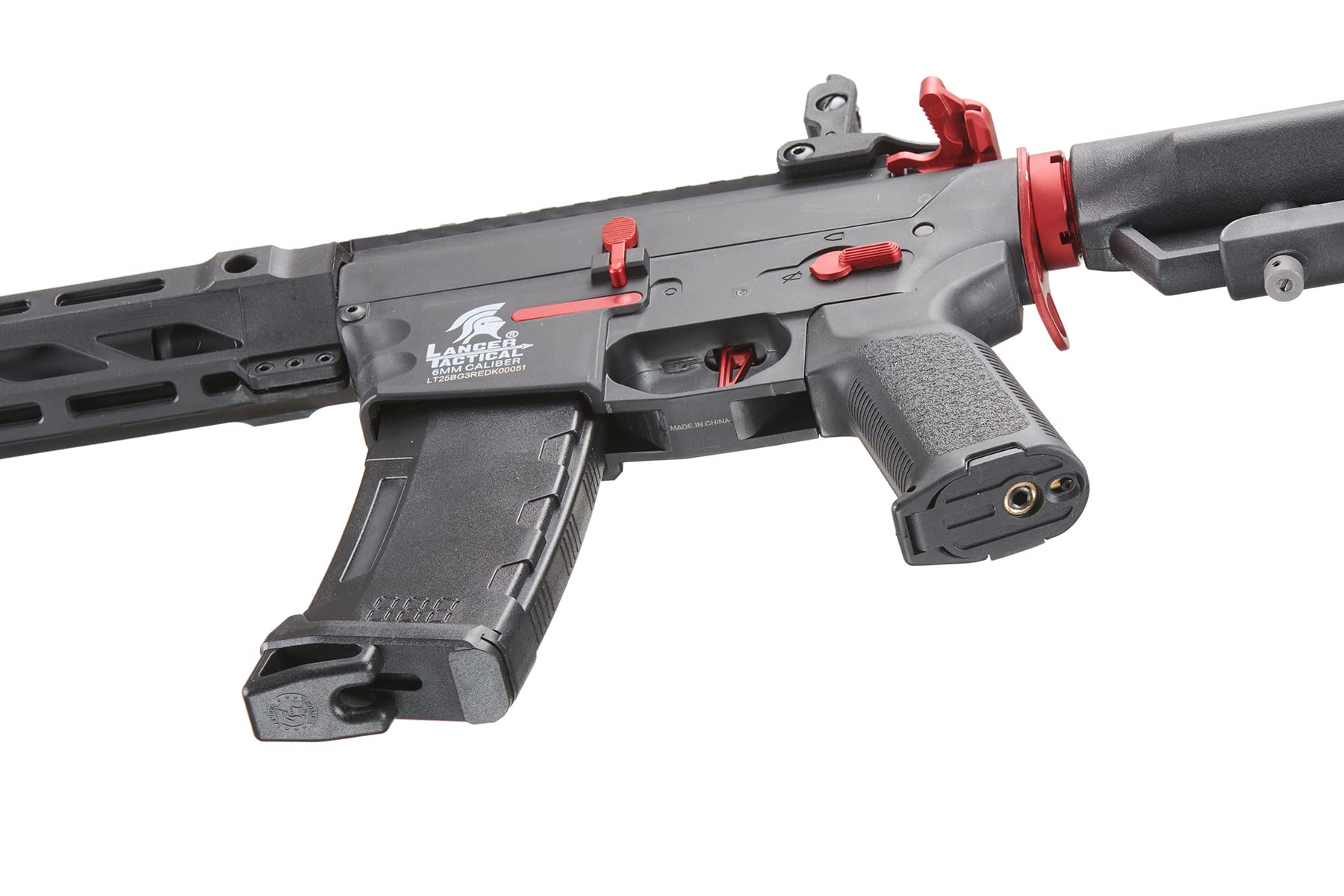 Lancer Tactical Gen 3 M4 SPR Interceptor Airsoft AEG Rifle - Black with Red Accents | High Performance Electric Airsoft Gun for Outdoor Skirmishes & Tactical Training