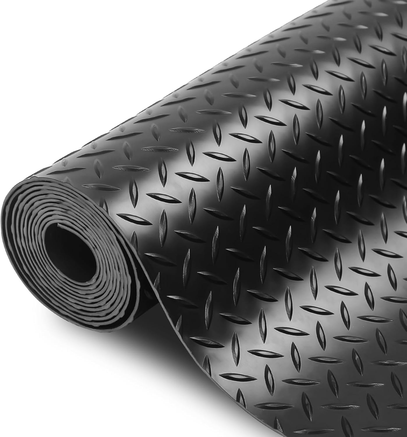 Nisorpa 3.3x16 Ft Heavy Duty Garage Floor Rubber Mat - 0.12'' Thick Diamond Plate Waterproof & Stain Resistant Roll-Out Parking Mat with Diamond-Grip Tread for Cars, Trucks, and Workshop Protection | Ideal for Garage Flooring, Auto Shops & Home Storage Areas