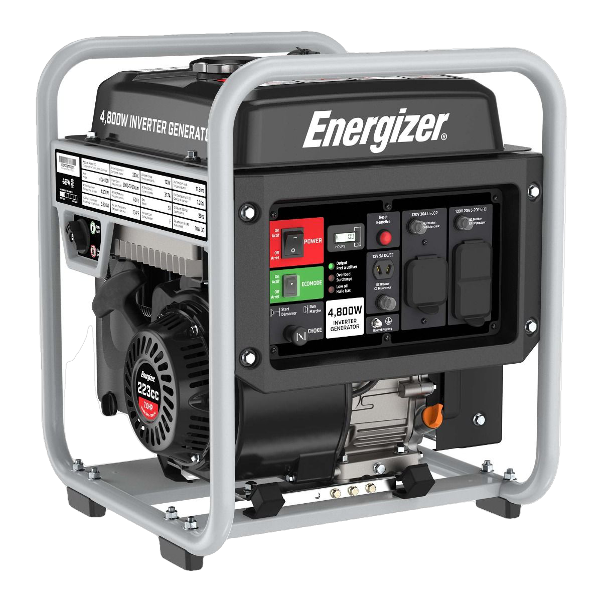 Energizer eZV4800 3600W/4800W Portable Gas Powered Inverter Generator - Quiet, Reliable Power for Camping, RV Trips & Emergency Backup