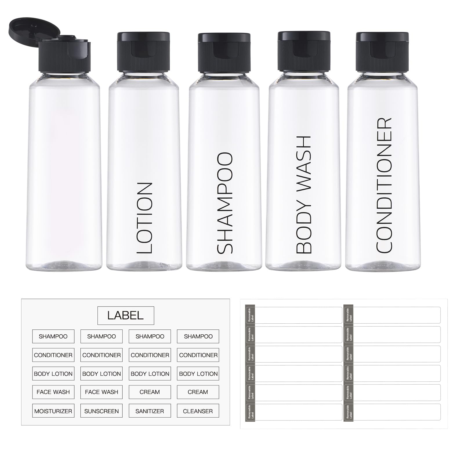 TSA Approved Travel Bottles for Toiletries - 3.4 oz (100ml) Leak Proof Clear Shampoo Containers | Perfect for Air Travel, Gym & Camping Essentials