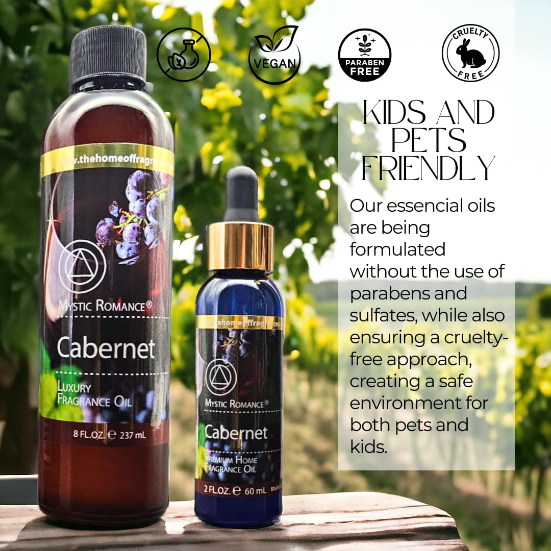 Premium 8oz & 2oz Cabernet Fragrance Oil Set - Aromatherapy Essential Oils for Diffusers, Oil Burners, Potpourri & Home Scenting - Luxury Wine-Inspired Scent by Mystic Romance (2-Pack with Dropper) - Perfect for Relaxation, Spa Nights & Romantic Ambiance