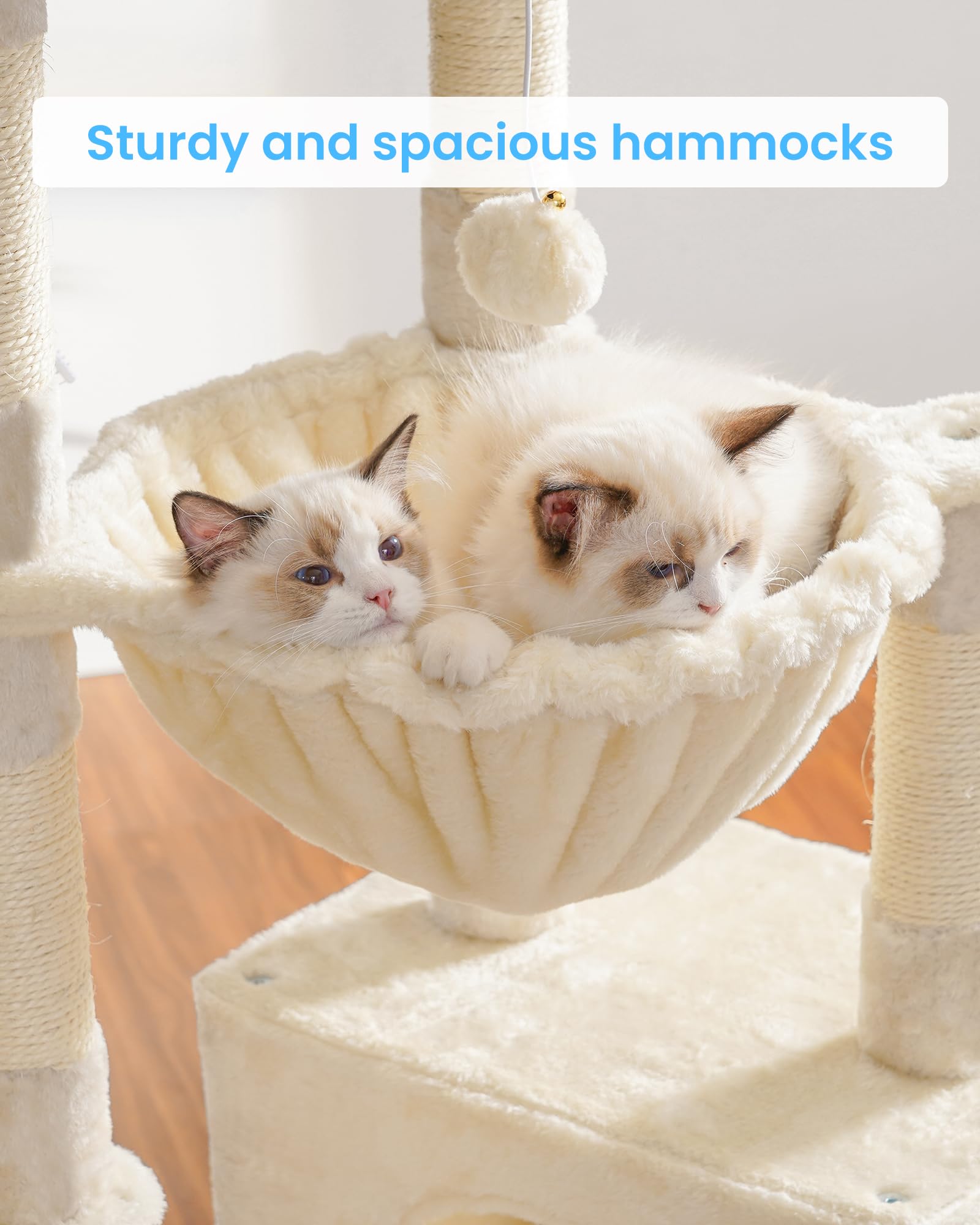 Hey-brother Large Cat Tree for Indoor Cats - Multi-Level Cat Tower with Cozy Condo, Plush Bed, Hammocks & Sisal Scratching Posts - Sturdy Cat Furniture for Play, Rest & Scratching (Beige, MPJ006-MM) - Perfect for Small Spaces, Apartments & Multi-Cat Homes