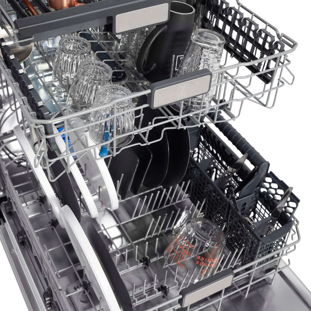 ZLINE Autograph Edition 24 Inch Monument Series Dishwasher - 3rd Rack, Top Touch Control, Tall Tub, Custom Panel Ready with Matte Black Handle, 45dBa Ultra Quiet (DWMTZ 24 MB) - Perfect for Modern Kitchens and Open Concept Homes