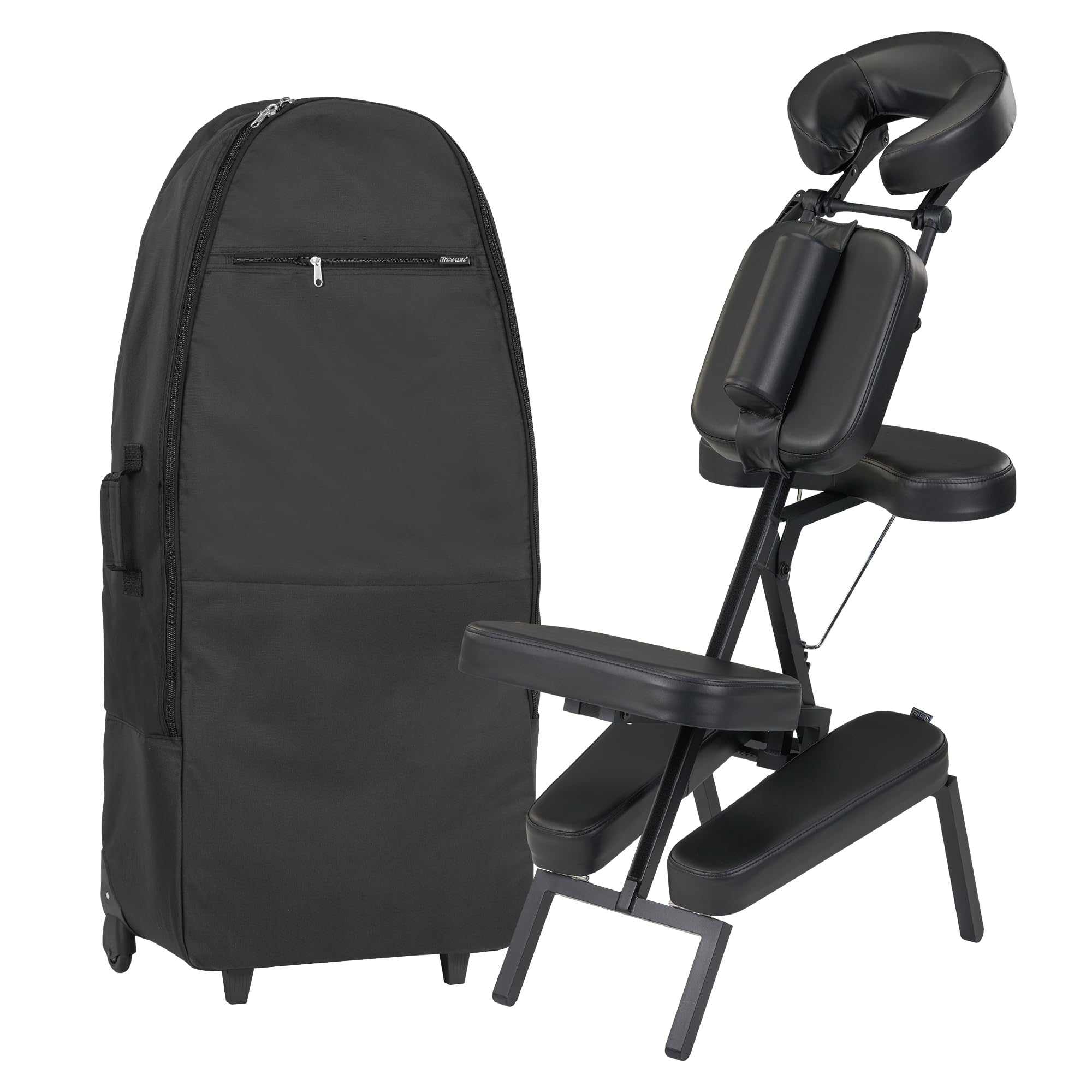 Apollo Extra Large Portable Massage Chair - Lightweight Aluminum Foldable Tattoo Chair with Large Cushions & Wheels - Black | Perfect for Home, Salon, Spa & Tattoo Studios