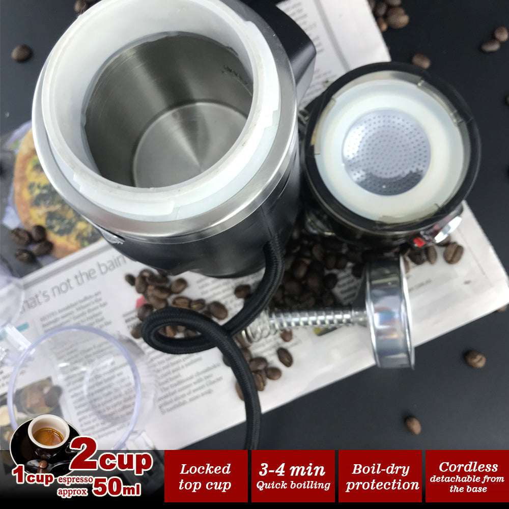 12V Car Espresso Moka Coffee Maker Set - Portable Travel Coffee Machine with 2 Cups for Road Trips & Camping | Perfect for Commuters, Truck Drivers & Outdoor Adventures