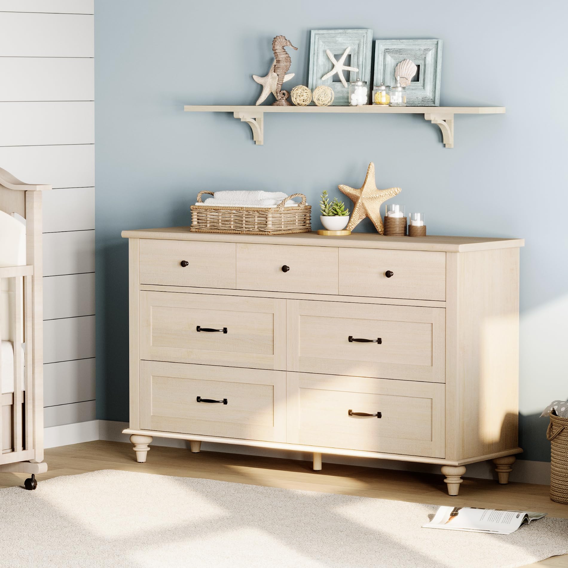 WAMPAT Beige 7-Drawer Baby Dresser - Solid Wood Kids Dresser for Nursery, Bedroom & Children's Room - Space-Saving Storage Organizer with Smooth Gliding Drawers - Perfect for Baby Clothes, Toys and Nursery Essentials Organization