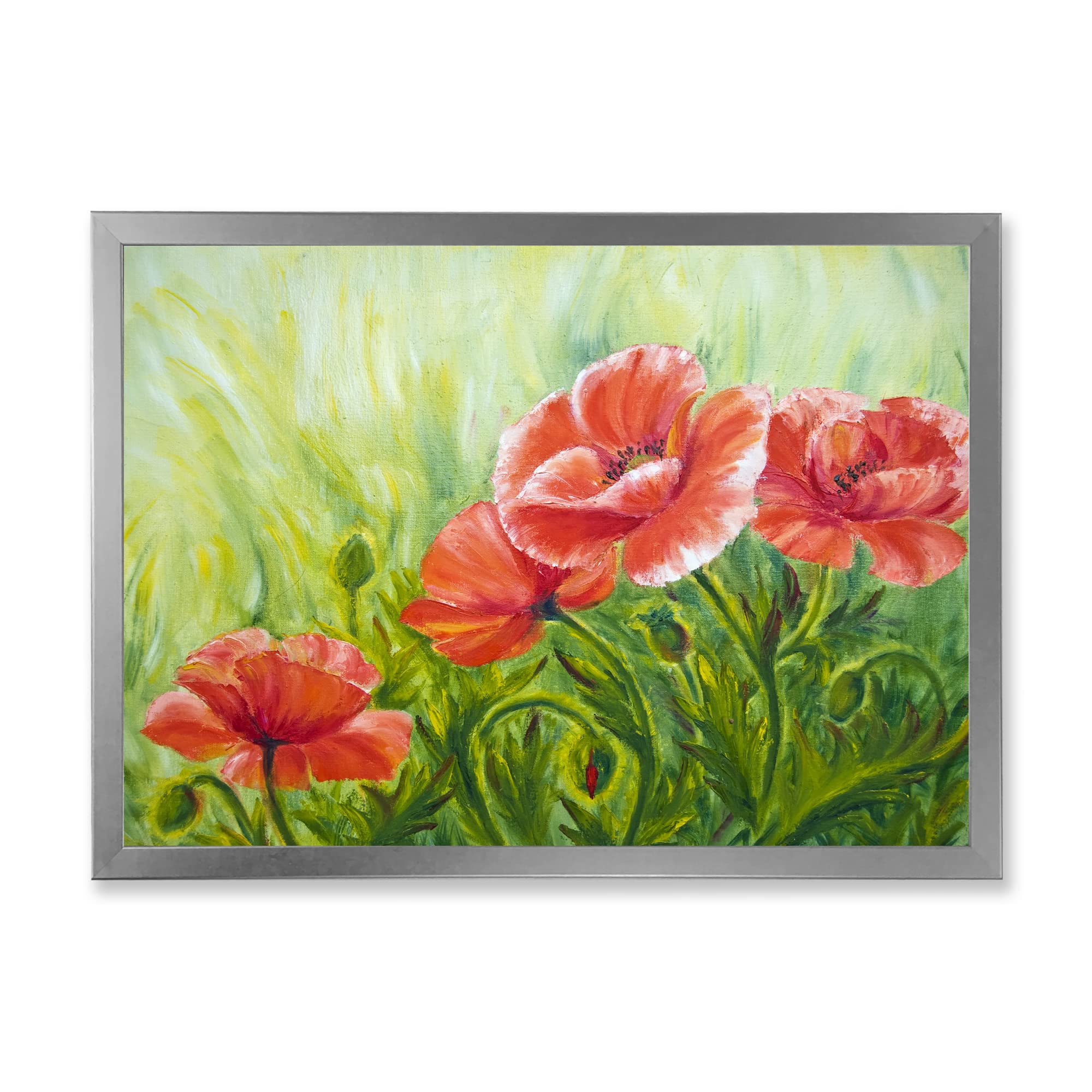 DesignQ Red Blossoming Poppies III Traditional Framed Wall Art - Vintage Floral Canvas Painting for Living Room, Bedroom & Office Decor