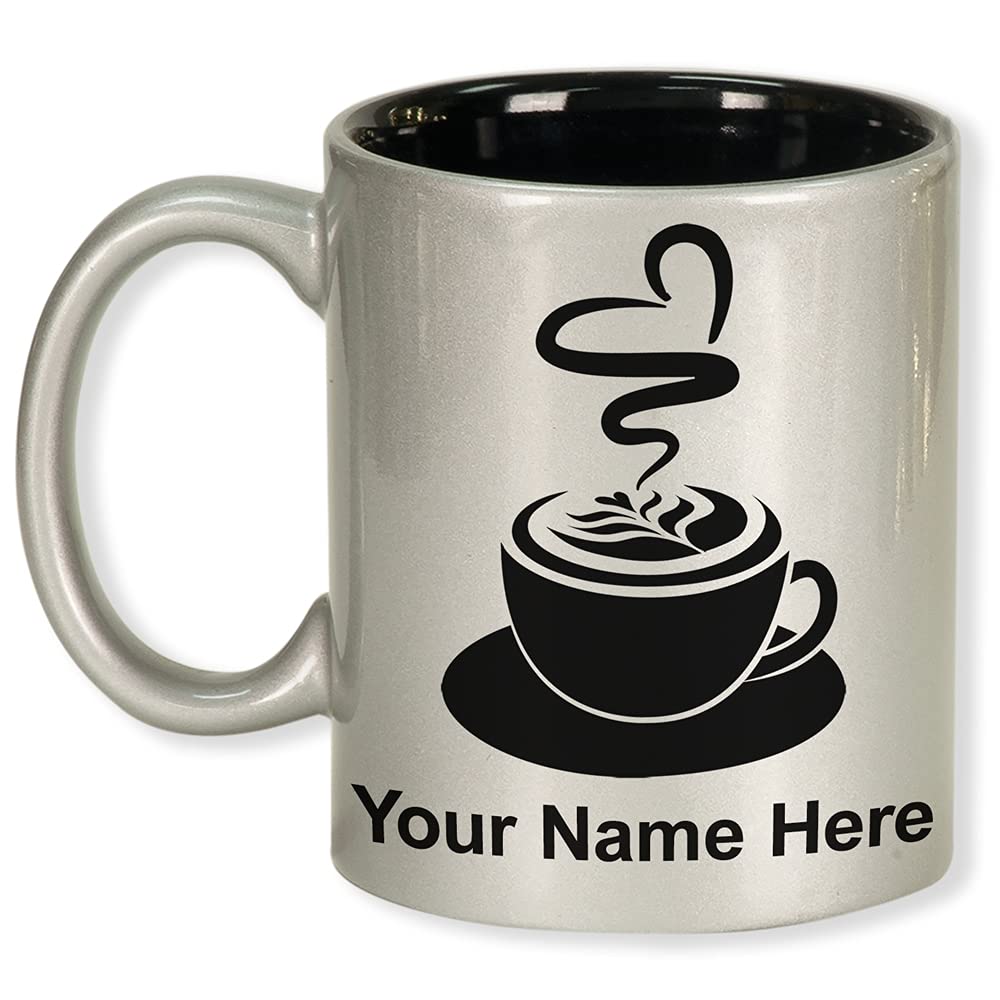 LaserGram 11oz Round Ceramic Coffee Mug with Personalized Engraving - Silver - Perfect for Home, Office & Gifts - Customized Coffee Cup for Daily Use & Special Occasions