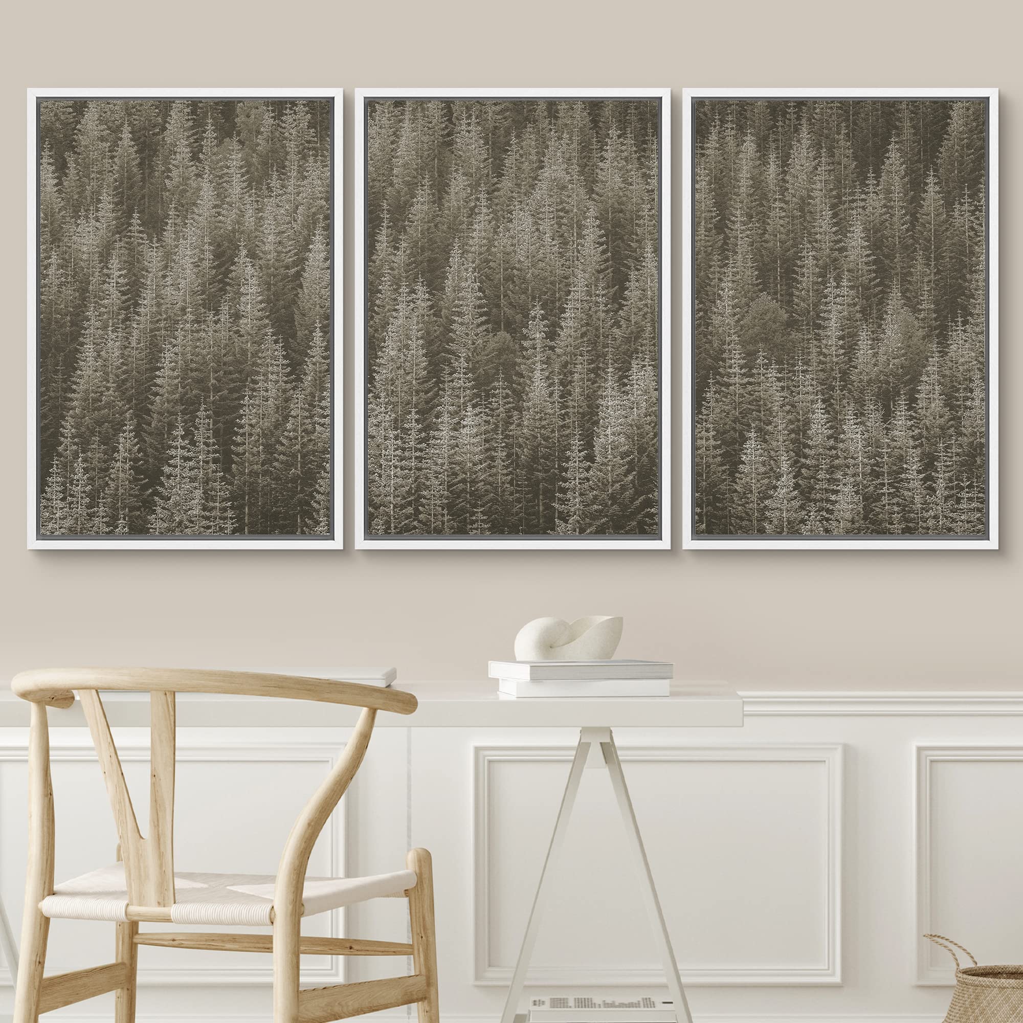 Framed Canvas Print Wall Art - Woodland Nursery Decor Set, Black & White Forest Valley Nature Wilderness Modern Art, Rustic Style for Living Room, Bedroom, Office - 16x24 Inches - Perfect for Home Decor, Gifts & Interior Design