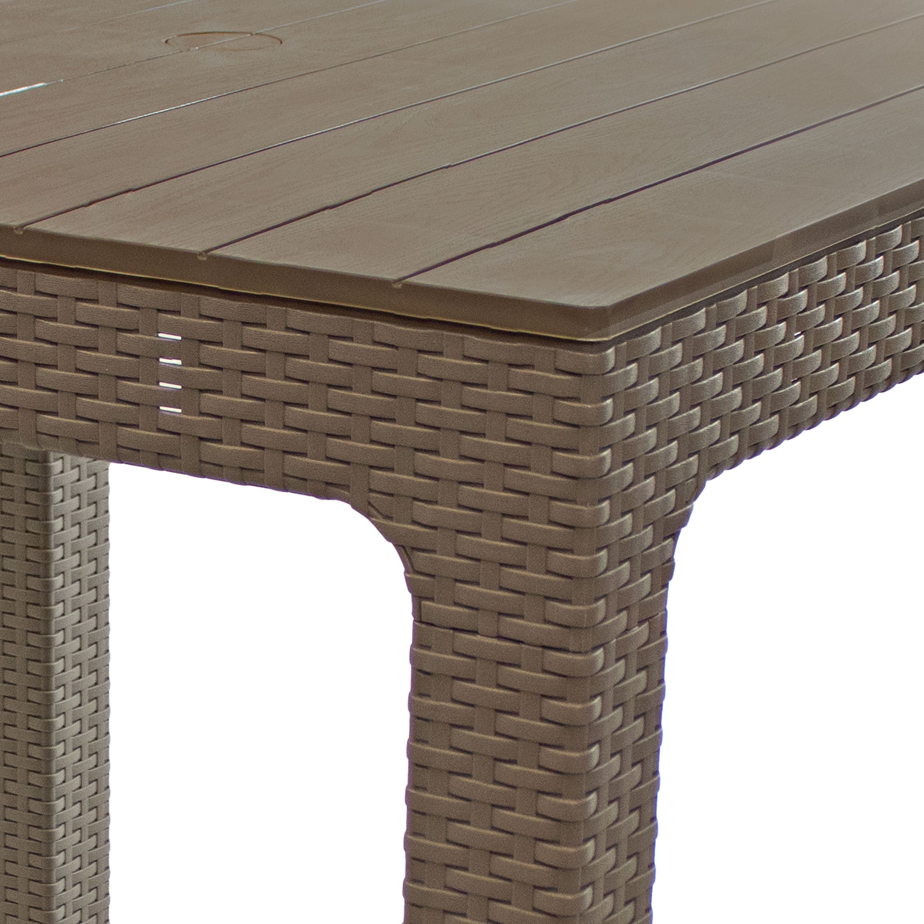 Premium Plastic Patio Dining Table with Faux Wood Top - Champagne Finish | Outdoor Dining Set for Garden, Deck & Backyard Entertaining