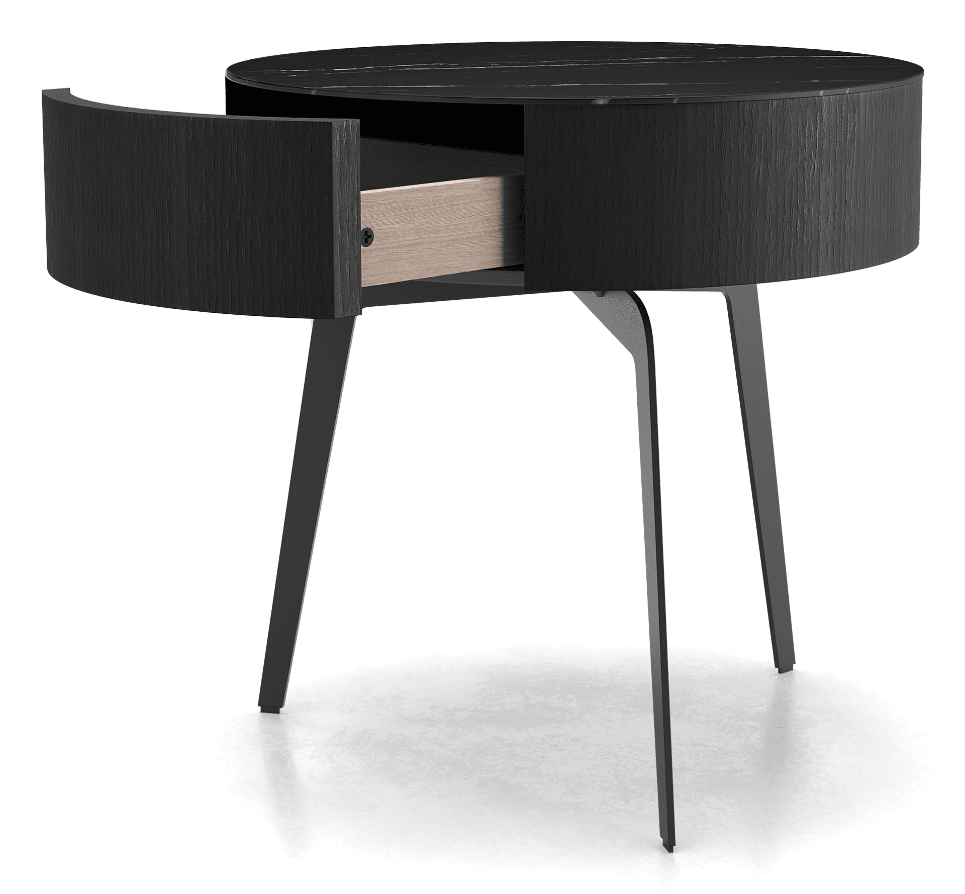 Warren Round Side Table with Drawer - Modern End Table for Living Room, Bedroom, Office - 2 Color Options (White & Black) - Compact Nightstand for Small Spaces