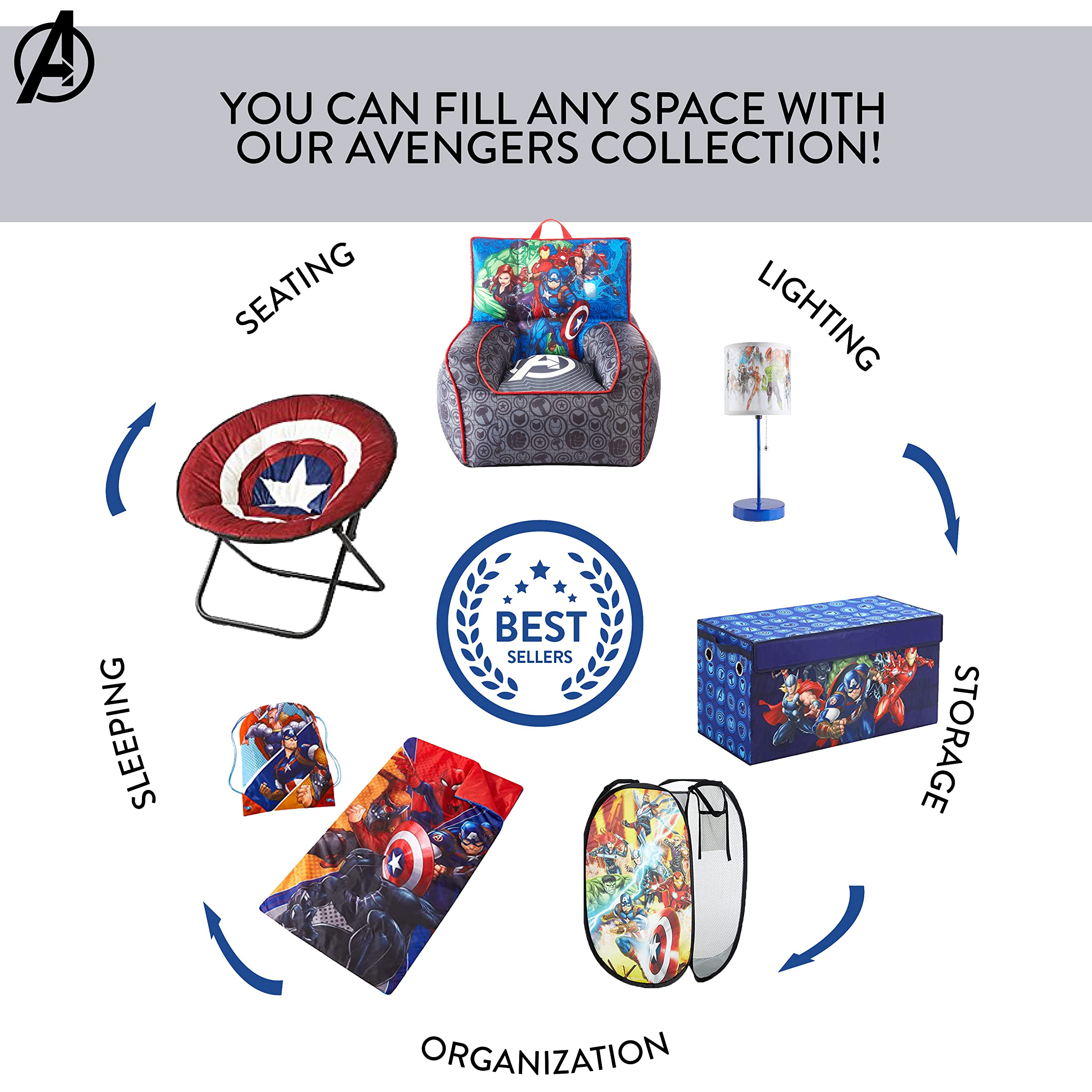 Marvel Avengers Collapsible Kids Toy Storage Box with Lid - Durable & Space-Saving Organizer for Playroom, Bedroom, or Nursery | Official Licensed Avengers Toys Storage Solution
