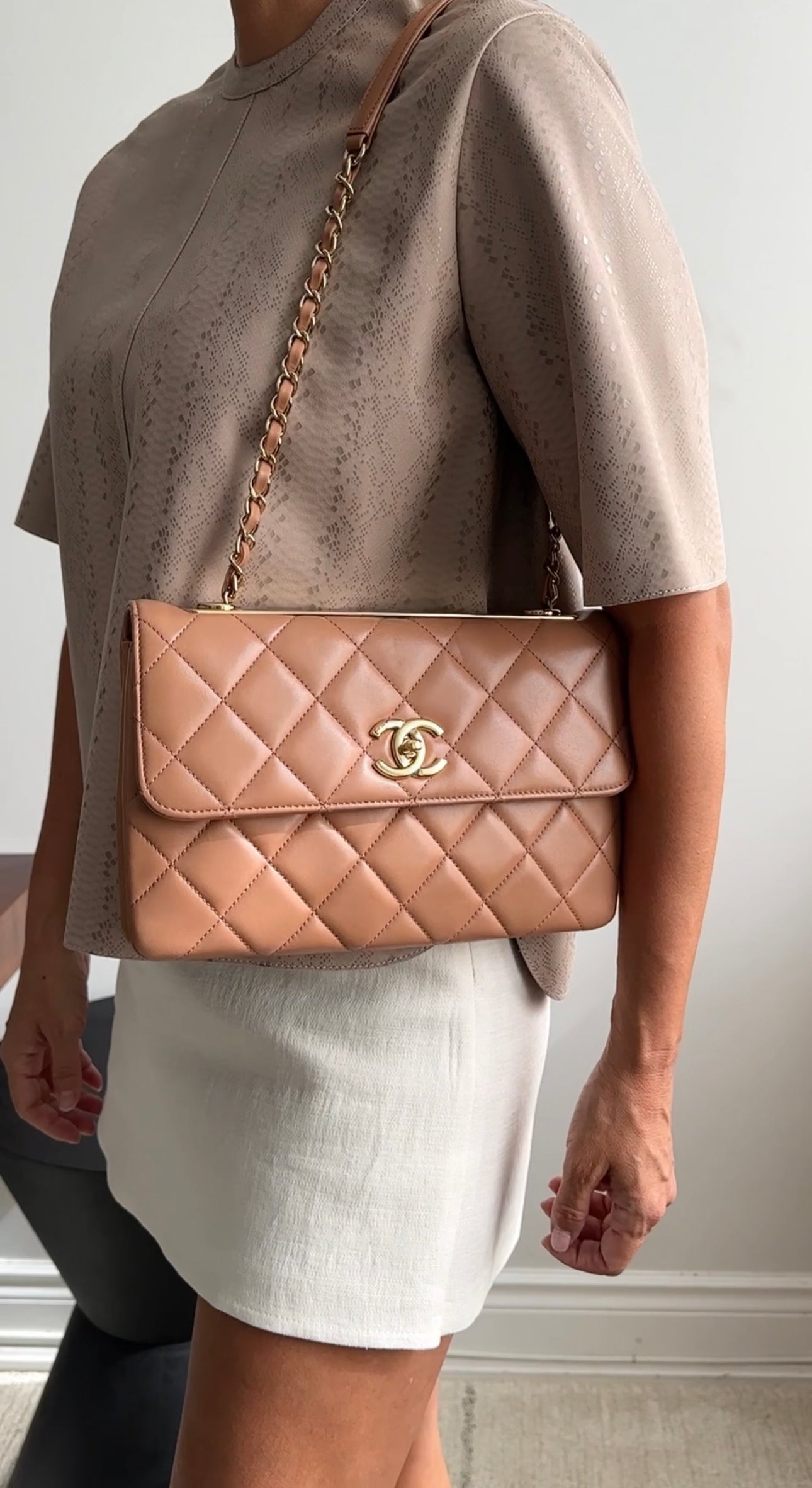 Chanel Beige Quilted Trendy CC Flap Bag - Luxury Designer Handbag for Women | Perfect for Everyday Use, Parties & Special Occasions