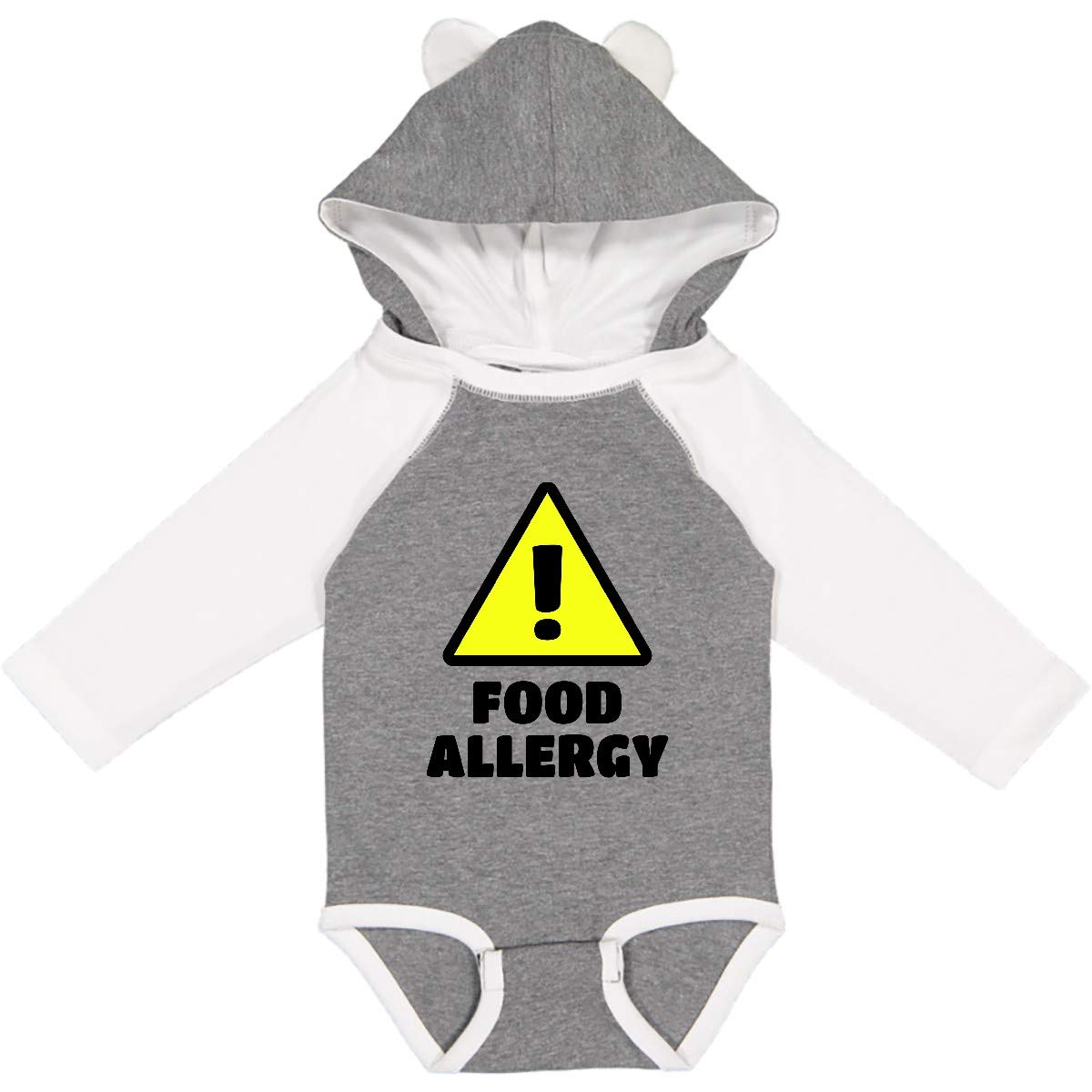 Inktastic Caution Food Allergy Long Sleeve Baby Bodysuit - Soft Cotton Infant Onesie for Sensitive Skin - Perfect for Daycare, Allergy Awareness & Comfortable Everyday Wear