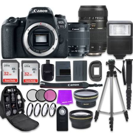 Canon EOS 77D 24.2MP DSLR Camera with Wi-Fi & Bluetooth | EF-S 18-55mm IS STM Lens + Tamron 70-300mm f/4-5.6 Zoom Lens Bundle | Professional Photography Kit for Travel, Sports & Wildlife Shooting
