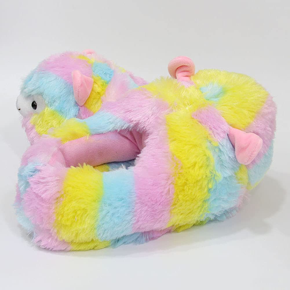 Warm Fuzzy Alpaca Slippers for Women - Soft Plush Animal House Shoes with Heel Cover in Rainbow Colors | Cozy Indoor Footwear for Winter, Lounge Wear & Gift Ideas