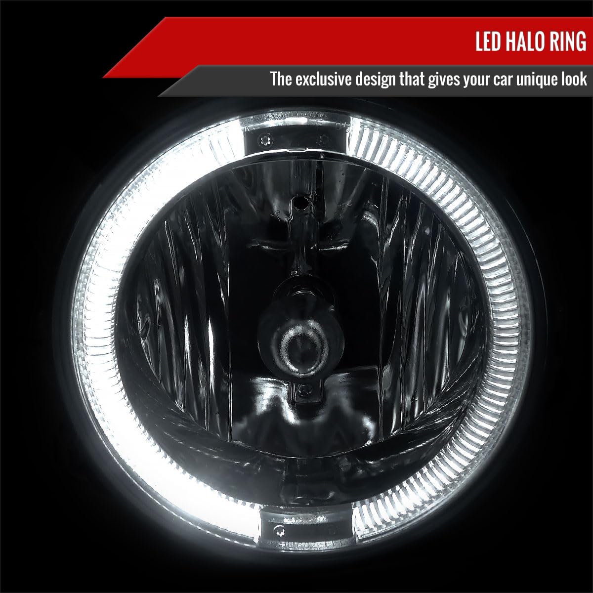 Ford Mustang GT 2005-2009 Clear Lens Halo Fog Lights Kit - Pair of LED Driving Bumper Lamps (Left & Right) for Enhanced Visibility in Rain & Night Driving