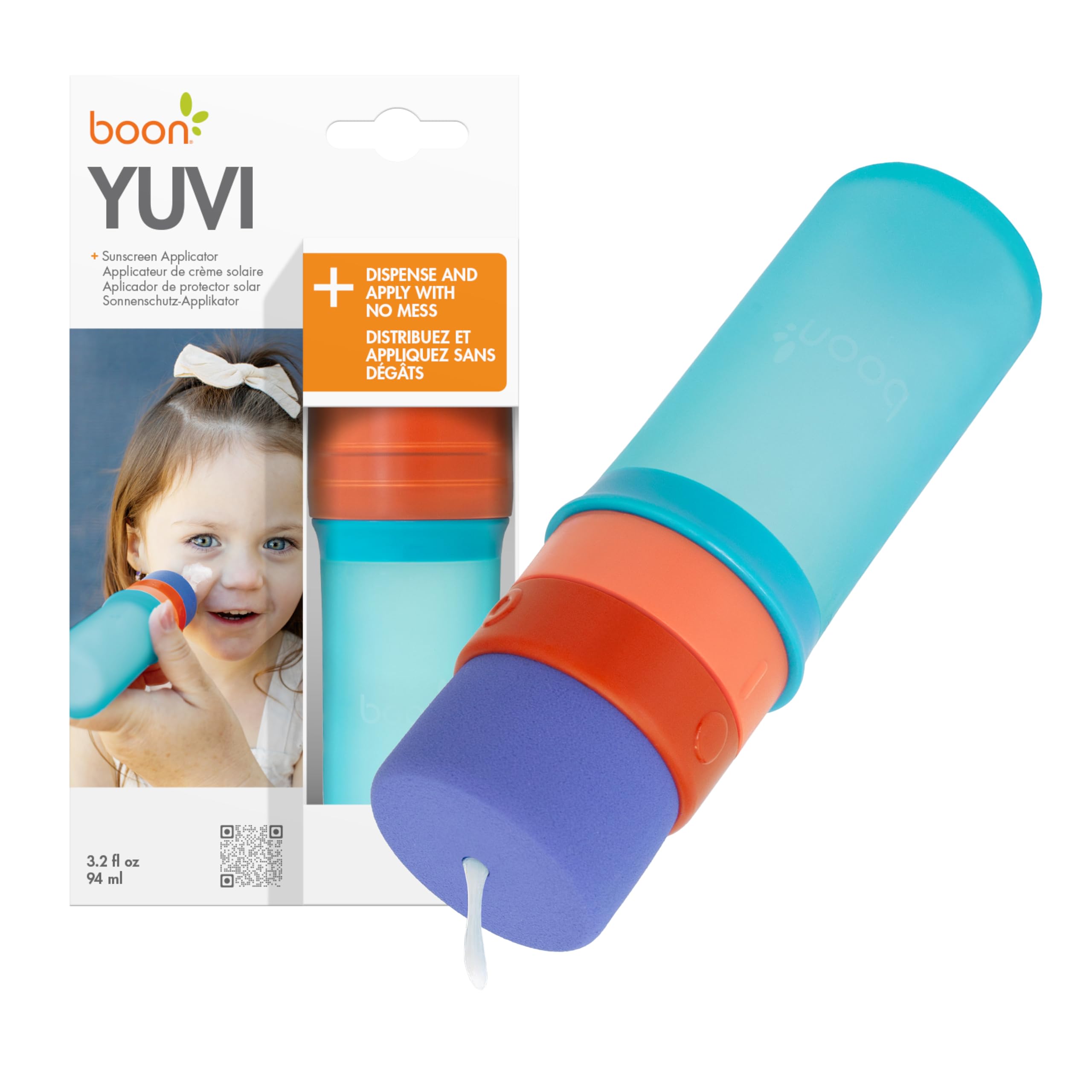 Boon Yuvi Kids Sunscreen Applicator - Refillable, Spill-Proof with Soft Foam Sponge | Travel Size 3 Oz | Summer, Beach & Vacation Essential for Toddlers & Babies | Safe & Easy Sunscreen Application for Outdoor Play, Swimming & Family Trips