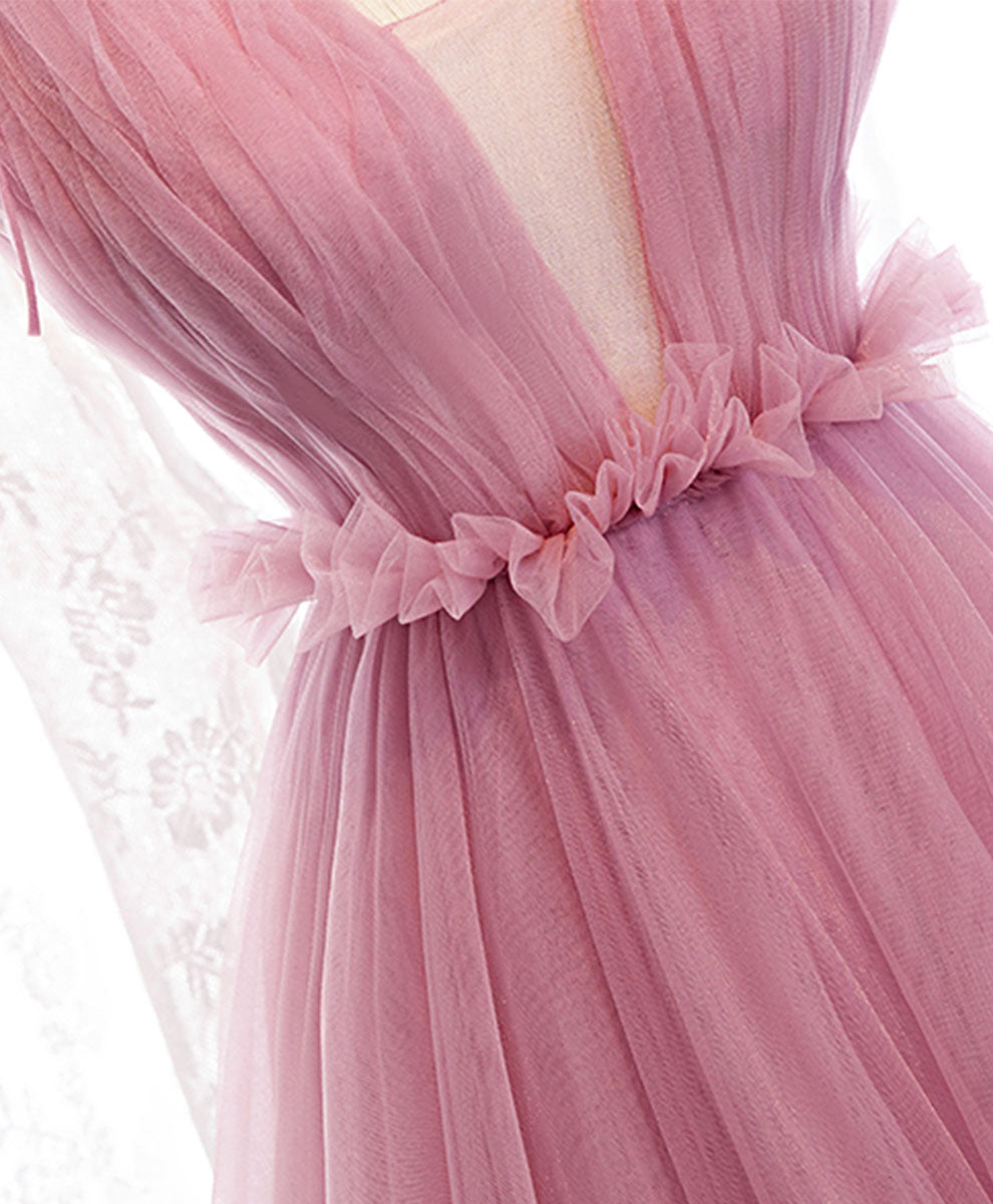 Elegant Pink V-Neck Long Prom Dress - A-Line Formal Evening Gown for Women | Perfect for Homecoming, Prom Night & Special Occasions