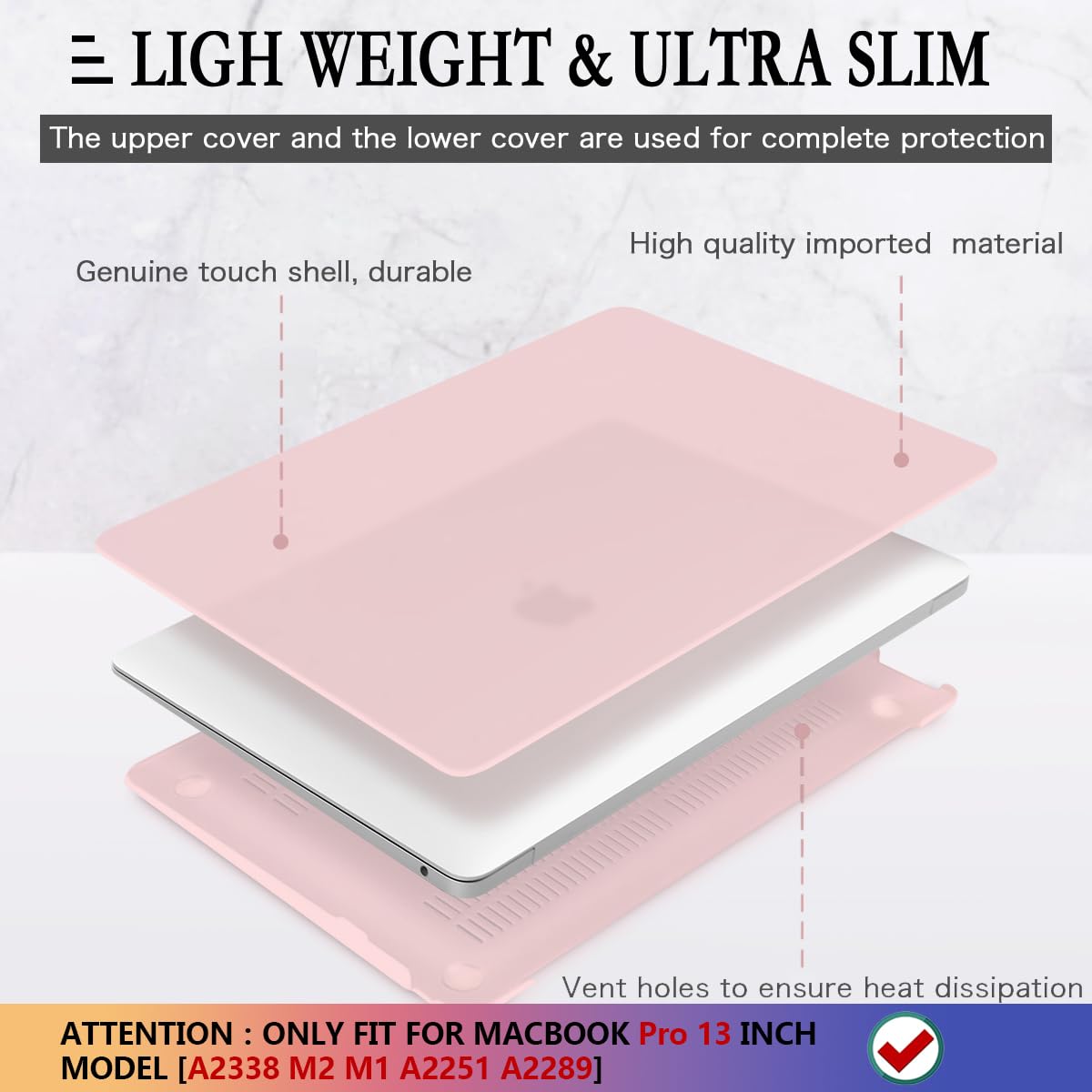 CISSOOK Hard Shell Case & Keyboard Cover for MacBook Pro 13 inch (2016-2024) with Touch Bar - Baby Pink Protective Laptop Cover | Perfect for School, Work & Travel