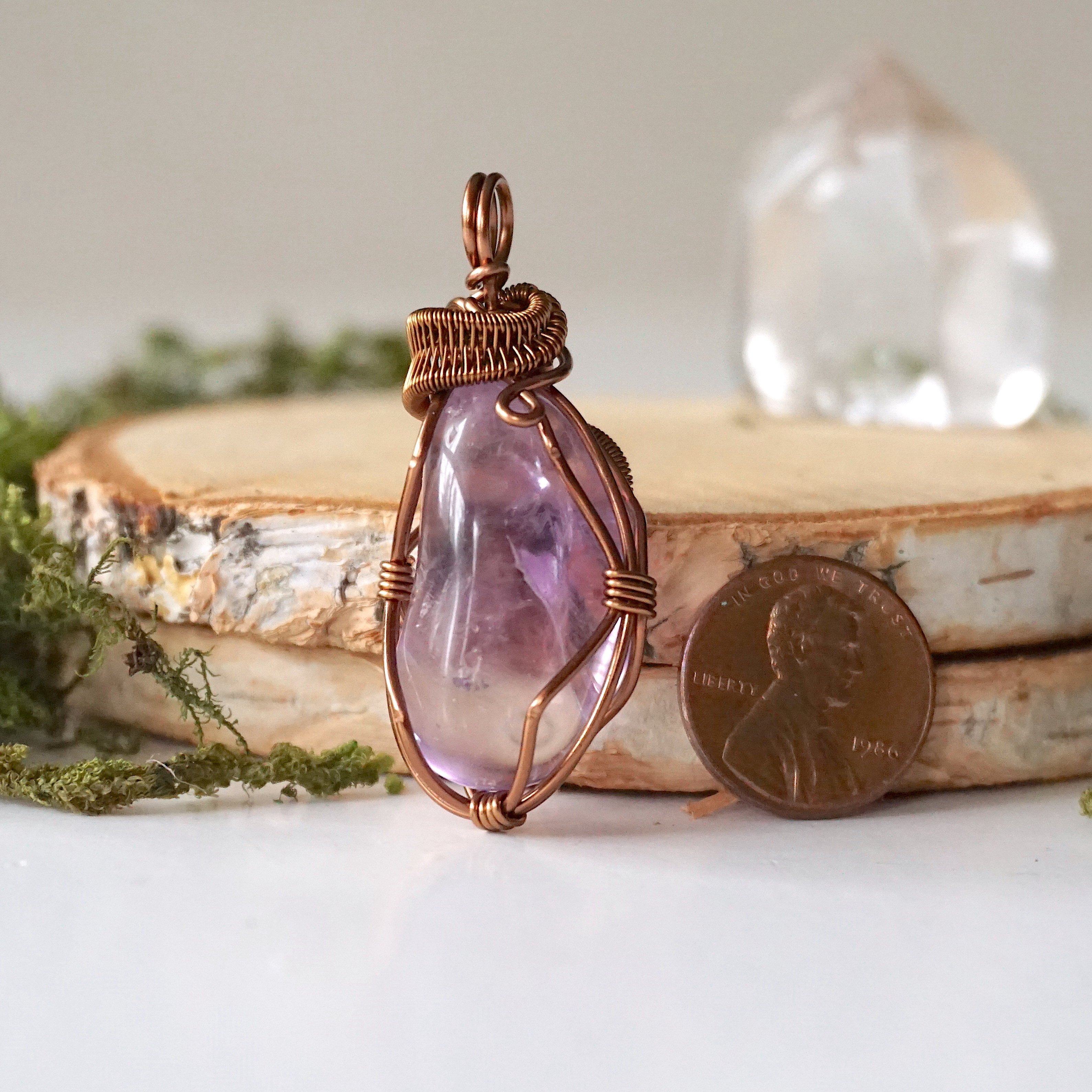 Natural Amethyst Pendant Necklace in Antique Bronze - Elegant Healing Crystal Jewelry for Women, Gift for Her, Perfect for Meditation, Yoga & Spiritual Practices
