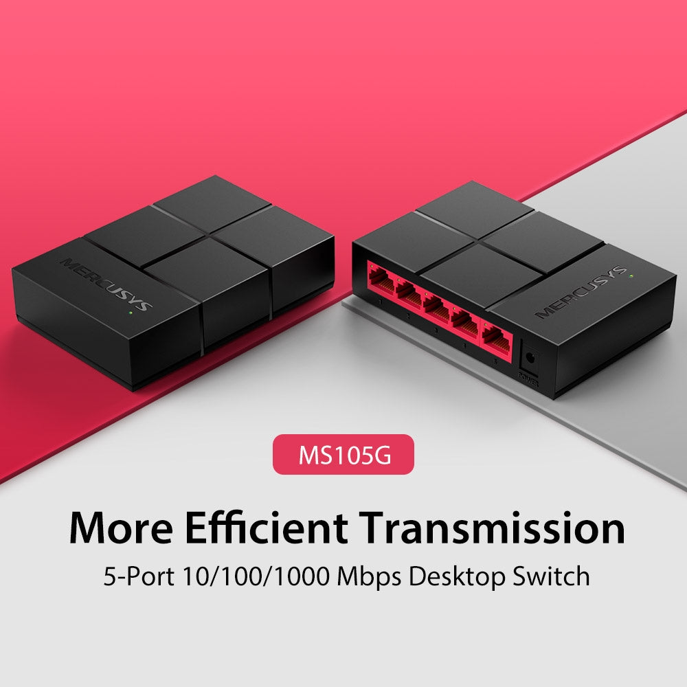 Mercusys MS105G 5-Port Gigabit Ethernet Switch for Home & Office Network | High-Speed Desktop Switch for Gaming, Streaming & Work | Plug & Play Network Hub for PC, Laptop, Smart TV & More