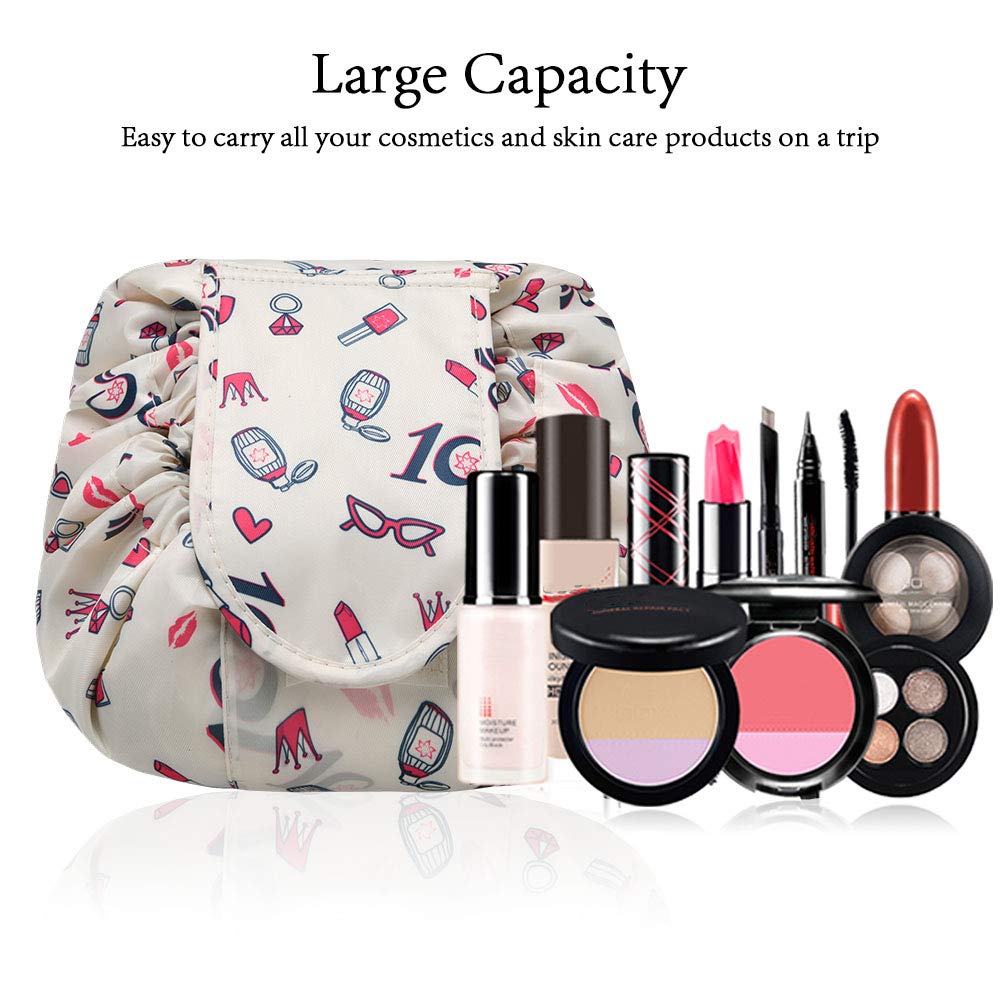 URAQT Women's Makeup Bags - Large Capacity Waterproof Drawstring Cosmetic Organizer for Travel, Gym & Daily Use | Portable Flat Toiletry Pouch for Cosmetics & Essentials