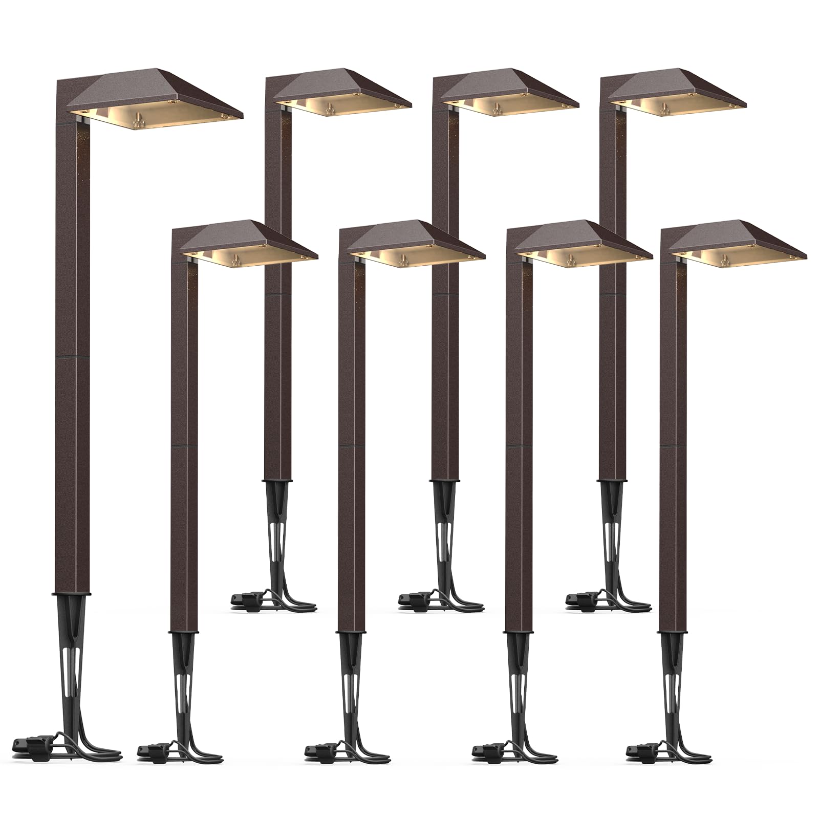 GOODSMANN 8-Pack Low Voltage LED Landscape Path Lights - 0.6W 22 Lumen Bronze Outdoor Walkway Lighting Kit with 3100K Warm White & Cable Connectors - Perfect for Garden Pathways, Driveways, and Yard Decoration