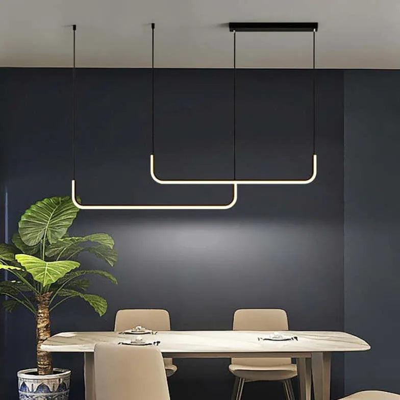 Modern U-Shaped Black Metal LED Pendant Light - Adjustable Hanging Fixture for Kitchen Island, Dining Room, and Living Room Lighting