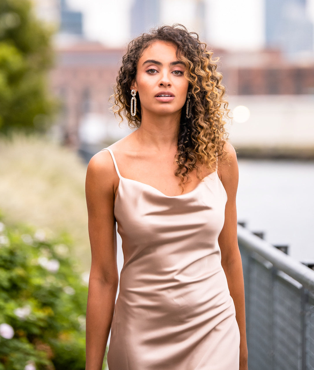 Aspen Midi Dress - Elegant Champagne Satin Formal Dress for Women | Perfect for Weddings, Parties & Evening Events